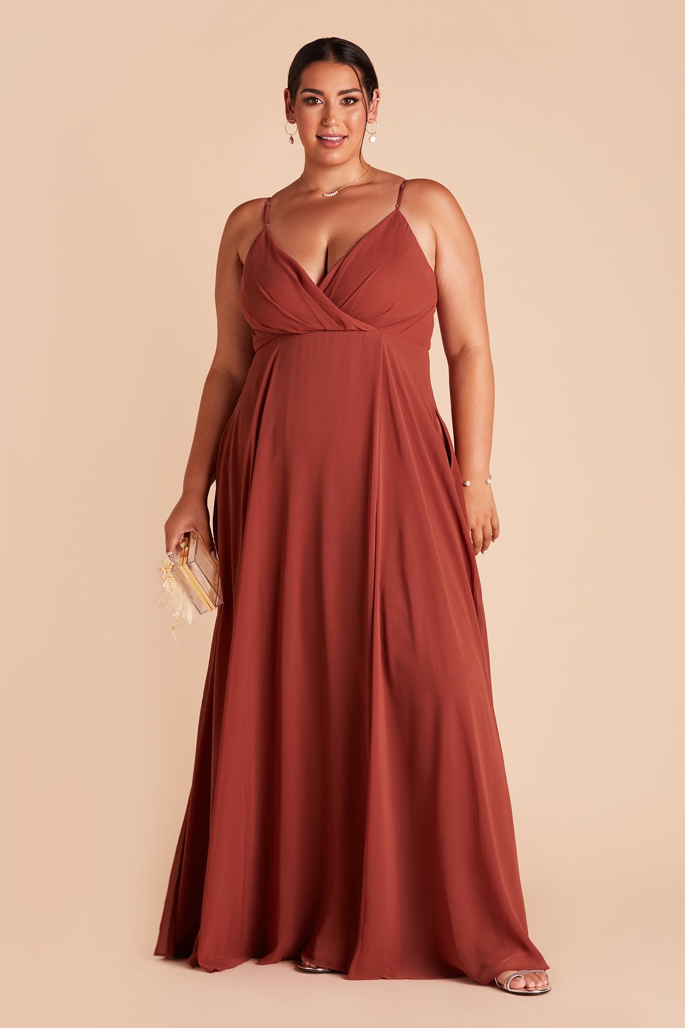 Flowy Bridesmaid Dress with Swooping Skirt | Kaia Dress - Spice