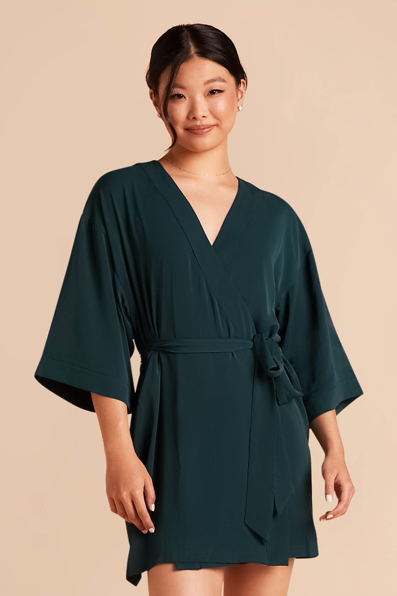 Minimalist Bridesmaid Robe in Emerald | Karen Robe
