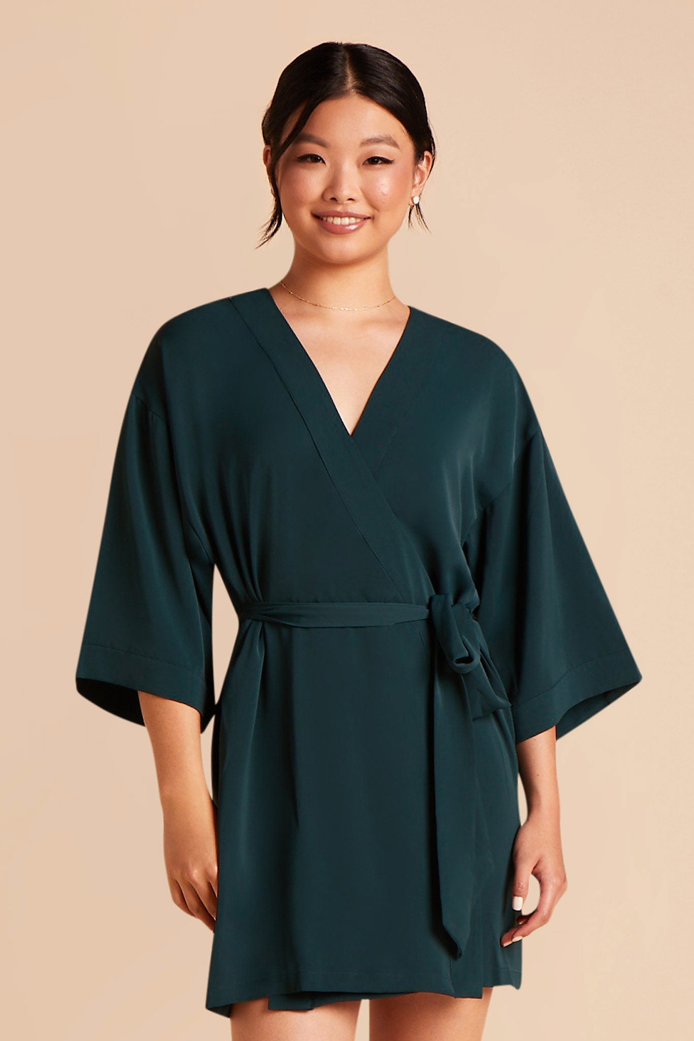 Minimalist Bridesmaid Robe in Emerald | Karen Robe