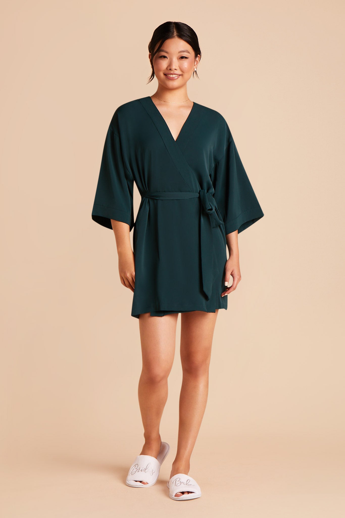 Minimalist Bridesmaid Robe in Emerald | Karen Robe