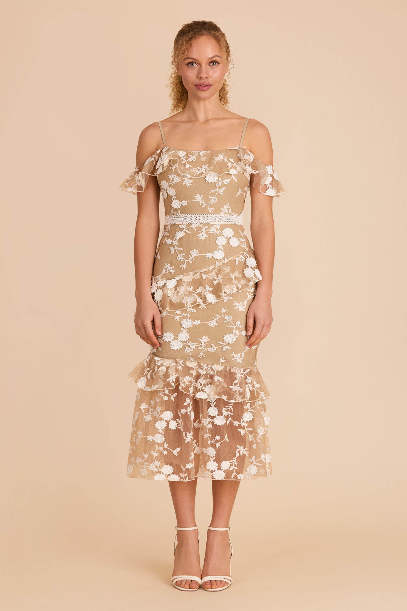 Romantic Lace Midi Dress with Ruffle Accents | Marie