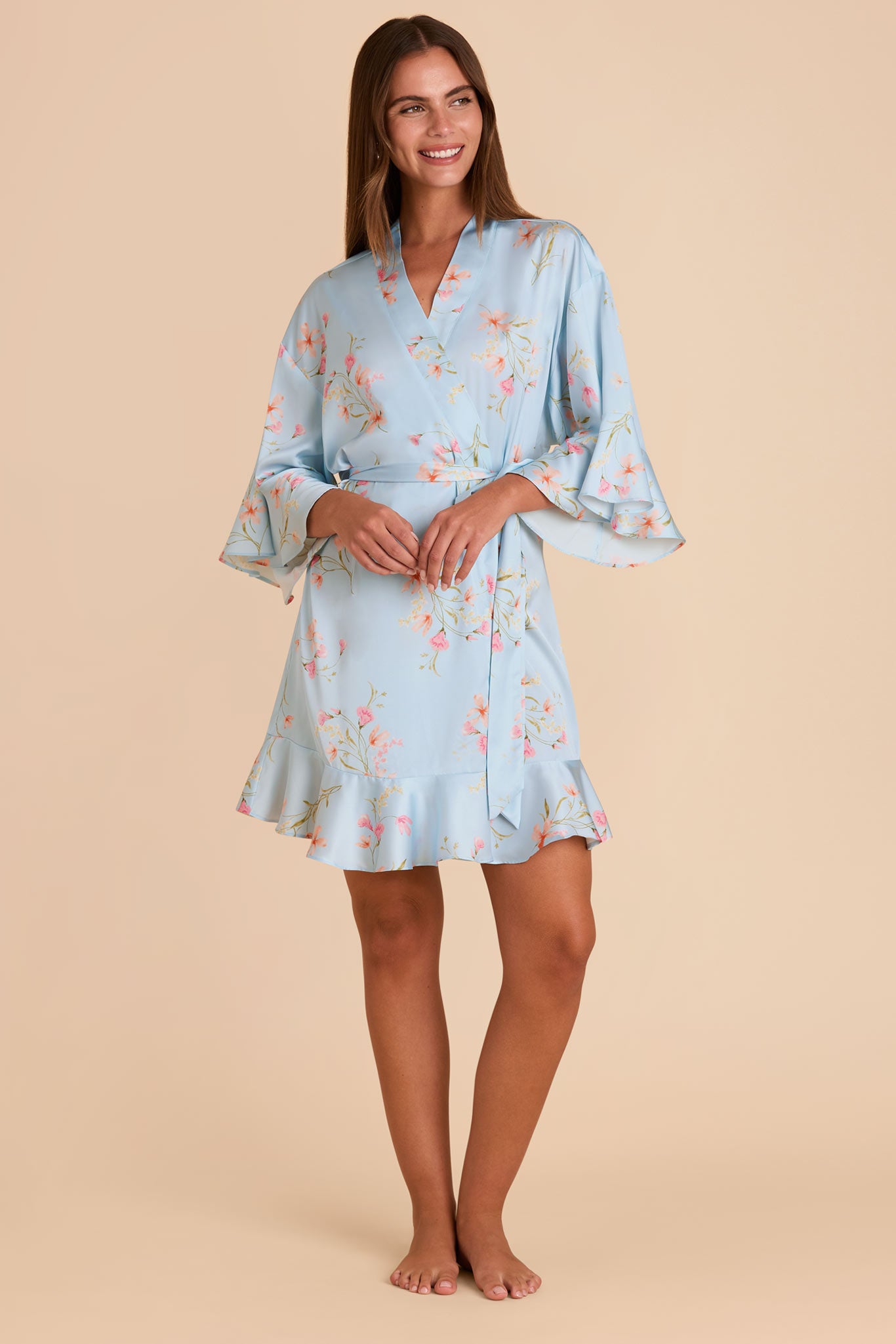 Floral Ruffle Robe with Feminine Details | Kenny Blue Mist Le Fleur