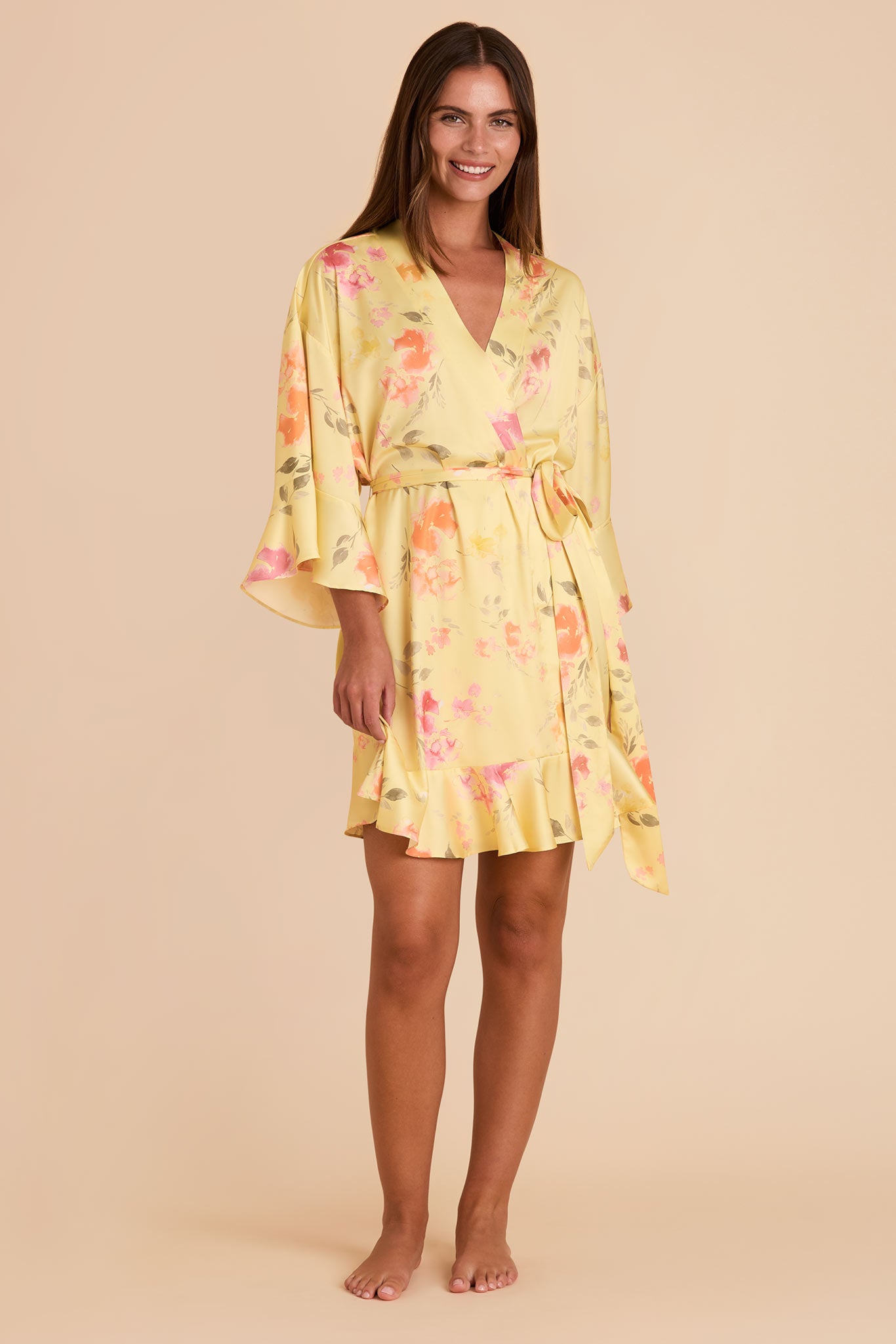 Floral Ruffle Robe with Feminine Details | Kenny Pale Yellow