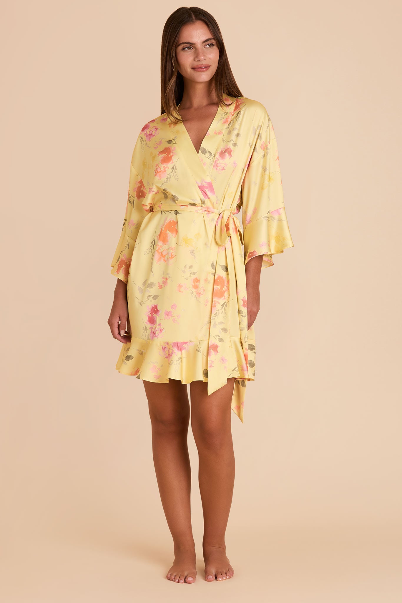 Floral Ruffle Robe with Feminine Details | Kenny Pale Yellow