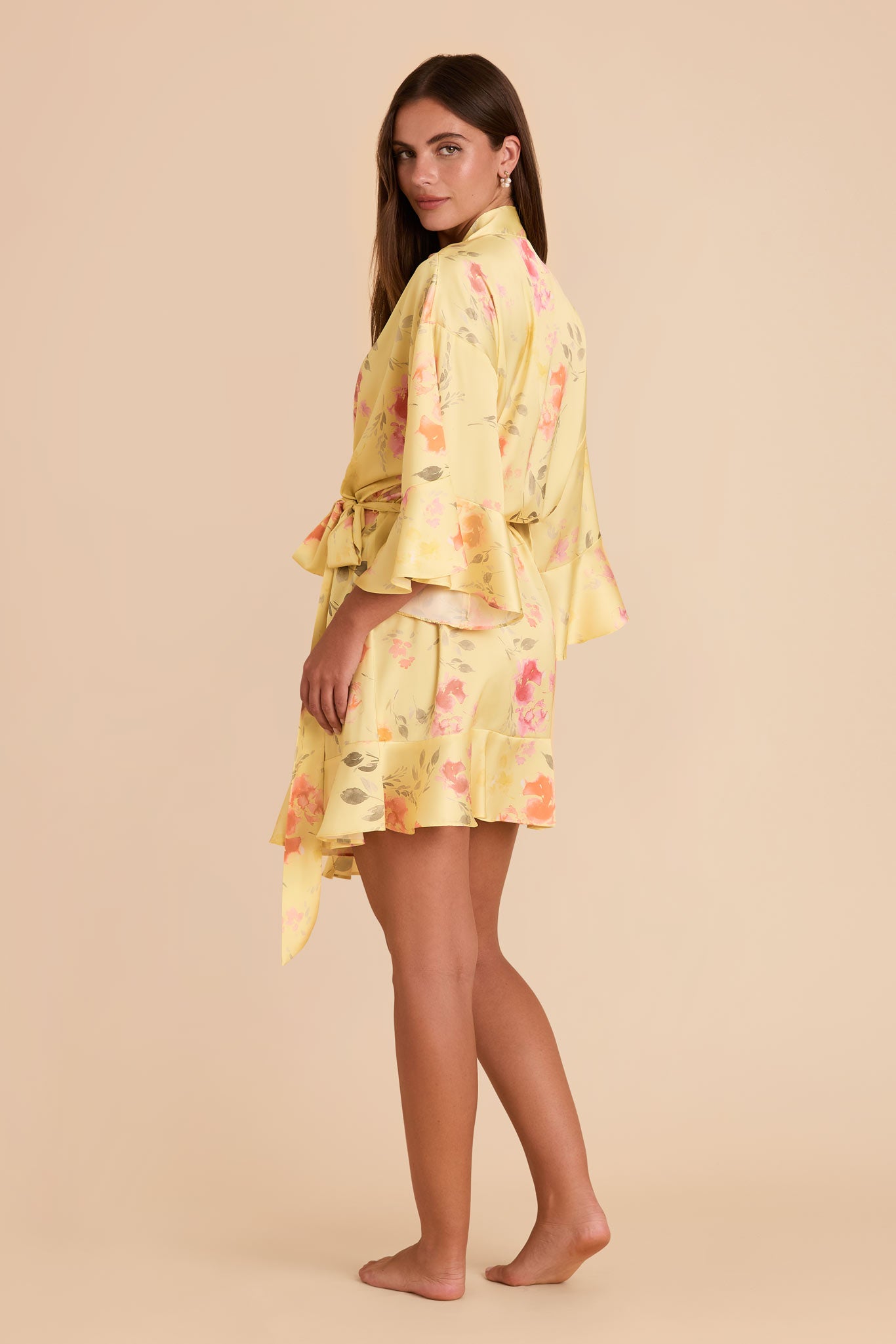 Floral Ruffle Robe with Feminine Details | Kenny Pale Yellow