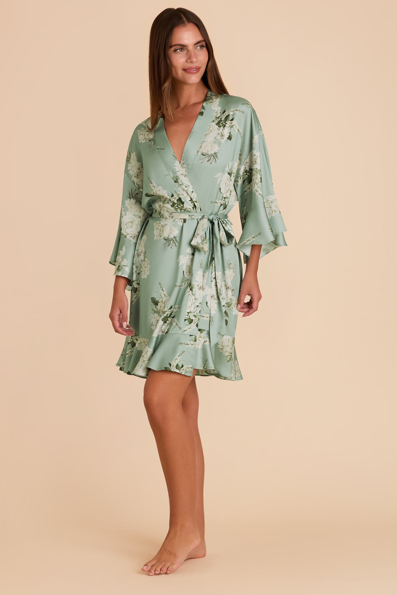 Floral Ruffle Robe for Women - Sage Garden Bloom | Kenny