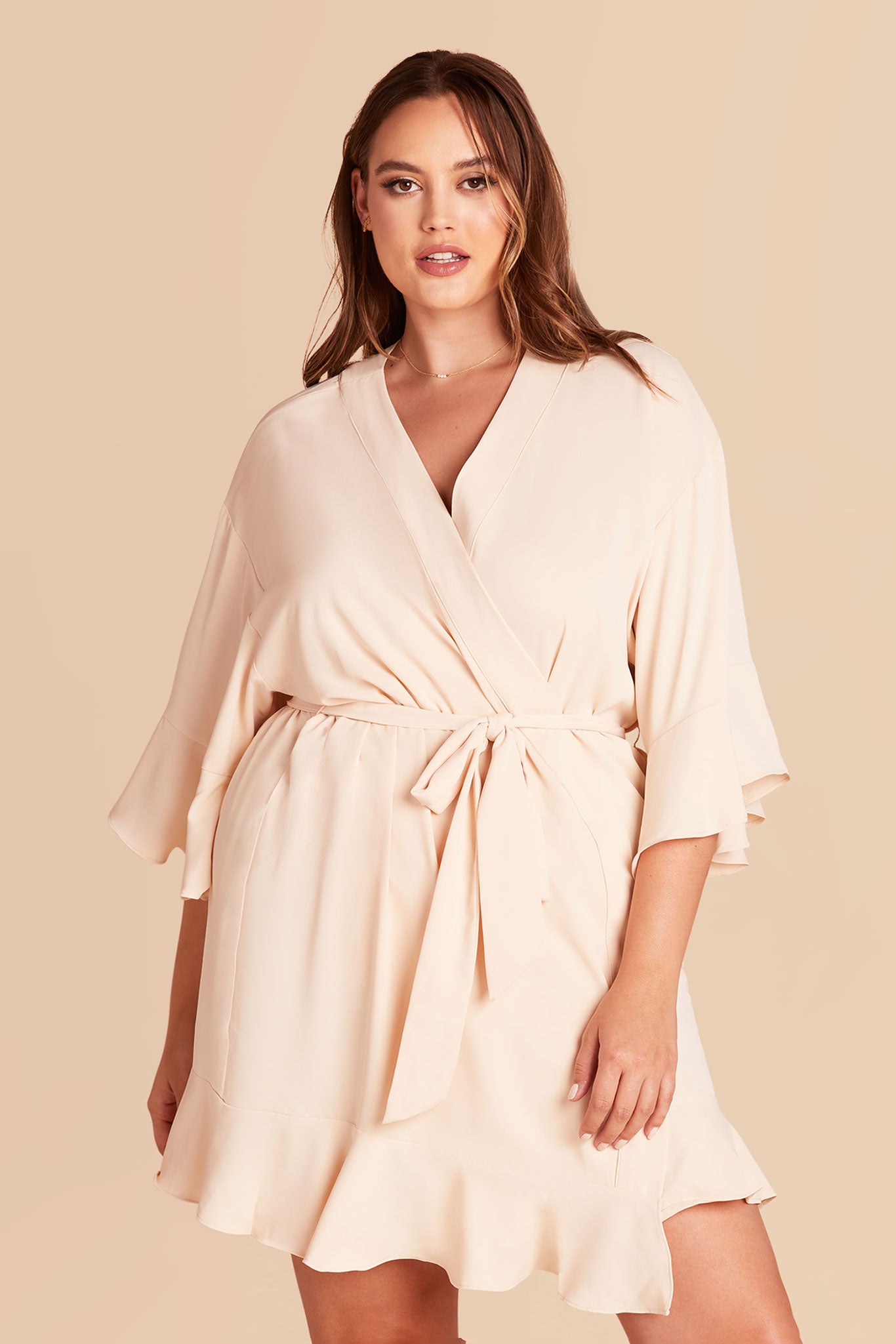 Champagne Satin Bridal Robe with Ruffles | Kenny