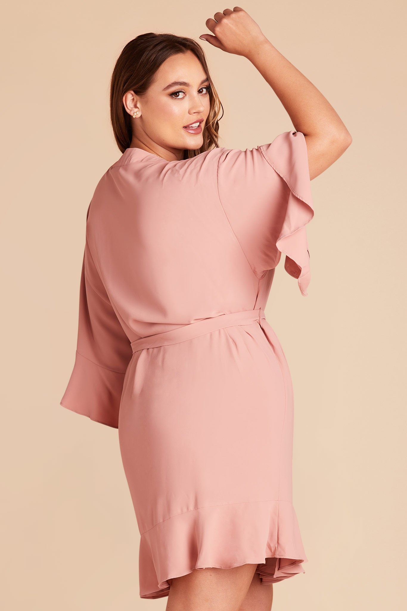 Ruffled Satin Bridal Robe in Dusty Rose | Kenny