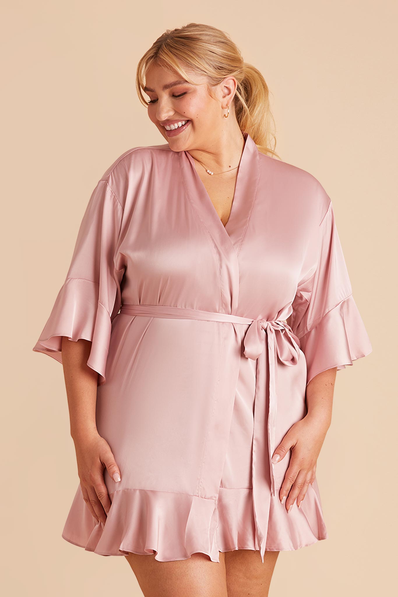 Ruffle Satin Robe for Bridal Suite | Kenny in Dusty Pink