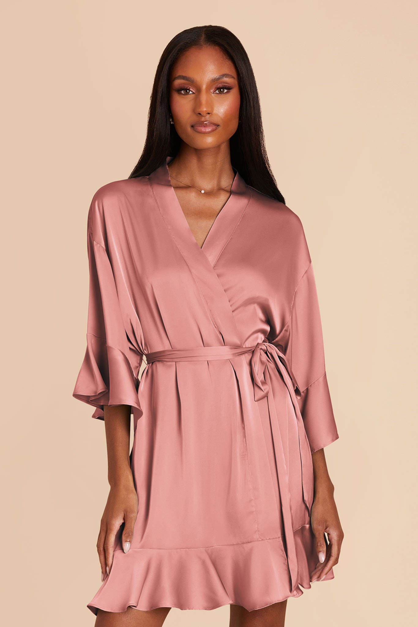 Ruffle Satin Robe for Bridal Suite | Kenny in Dusty Rose