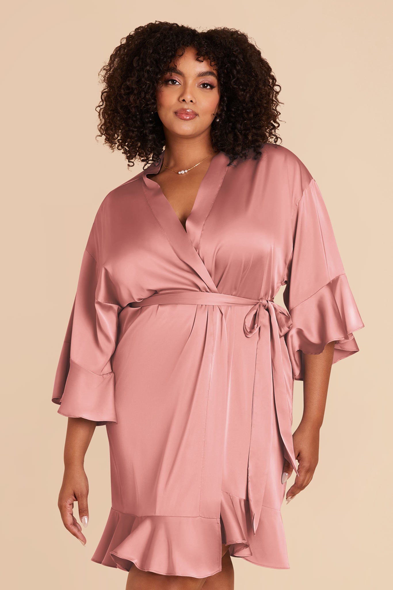 Ruffle Satin Robe for Bridal Suite | Kenny in Dusty Rose