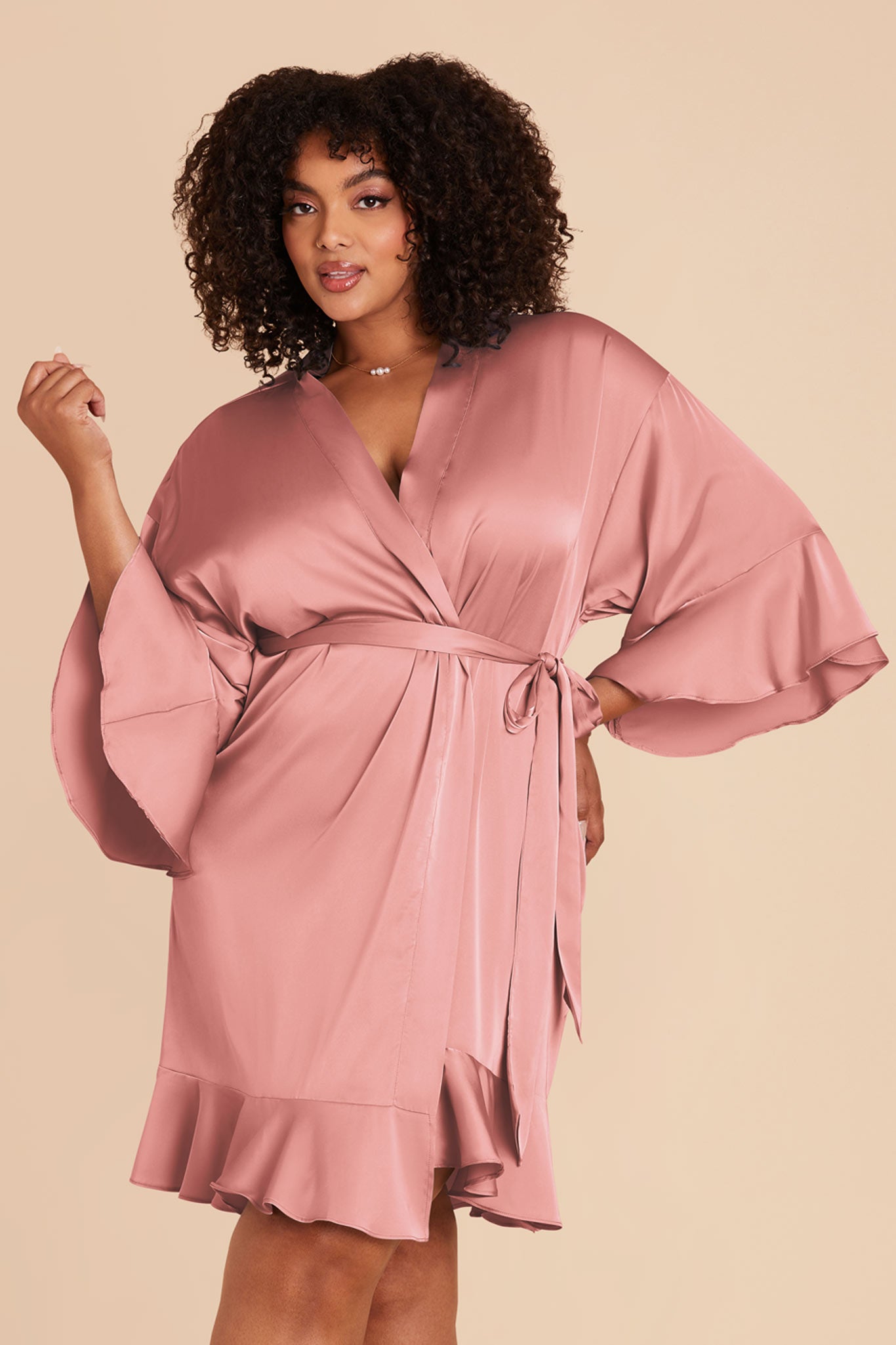Ruffle Satin Robe for Bridal Suite | Kenny in Dusty Rose
