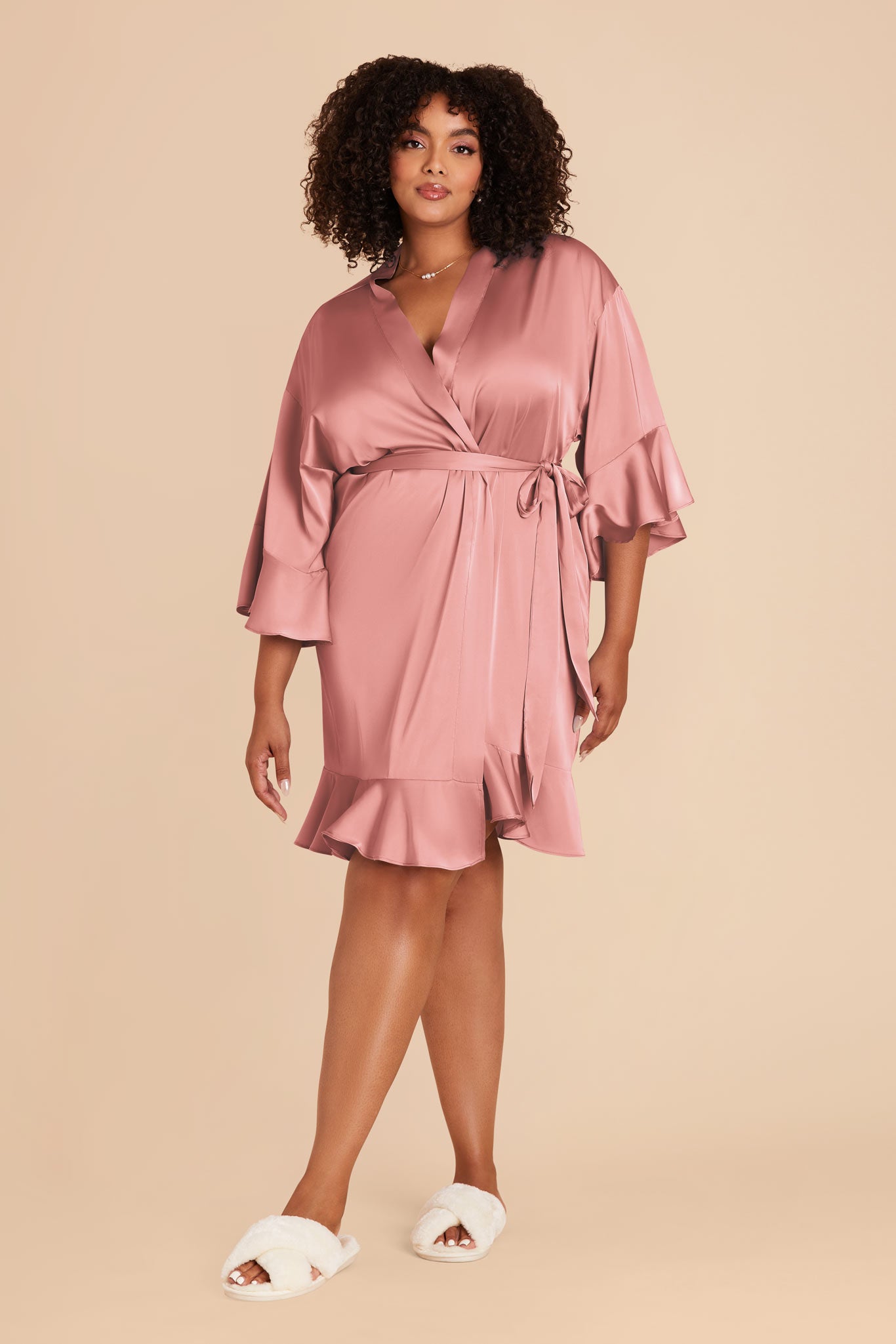Ruffle Satin Robe for Bridal Suite | Kenny in Dusty Rose