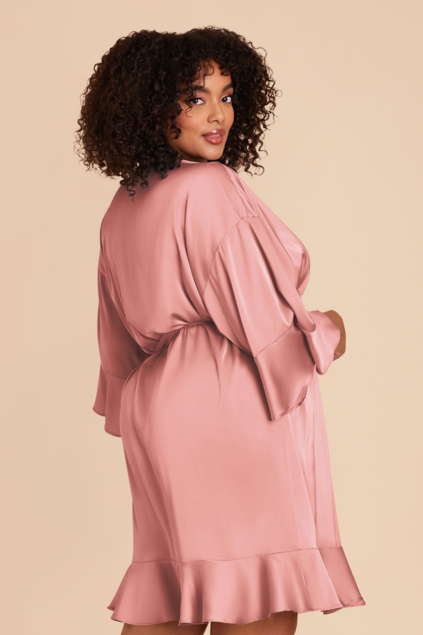 Ruffle Satin Robe for Bridal Suite | Kenny in Dusty Rose