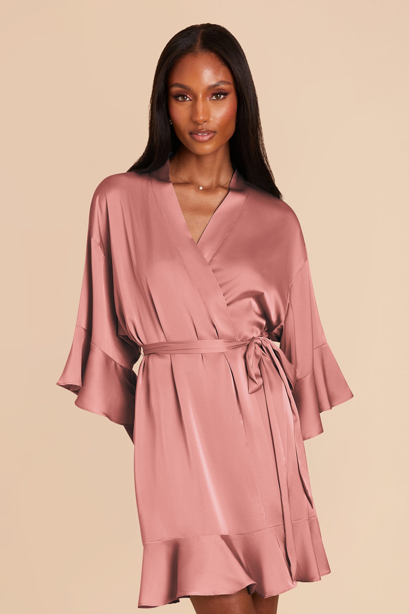 Ruffle Satin Robe for Bridal Suite | Kenny in Dusty Rose