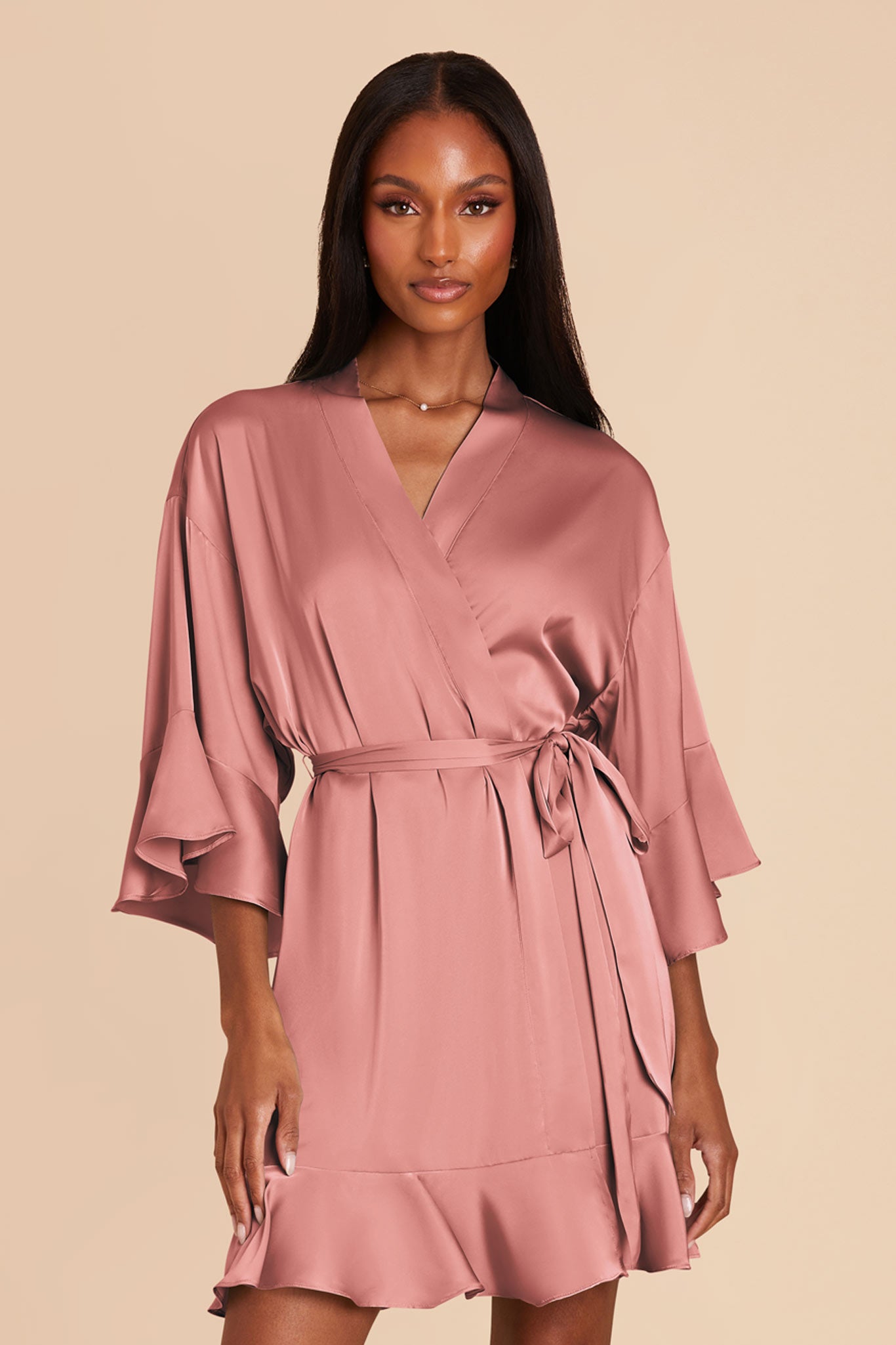 Ruffle Satin Robe for Bridal Suite | Kenny in Dusty Rose