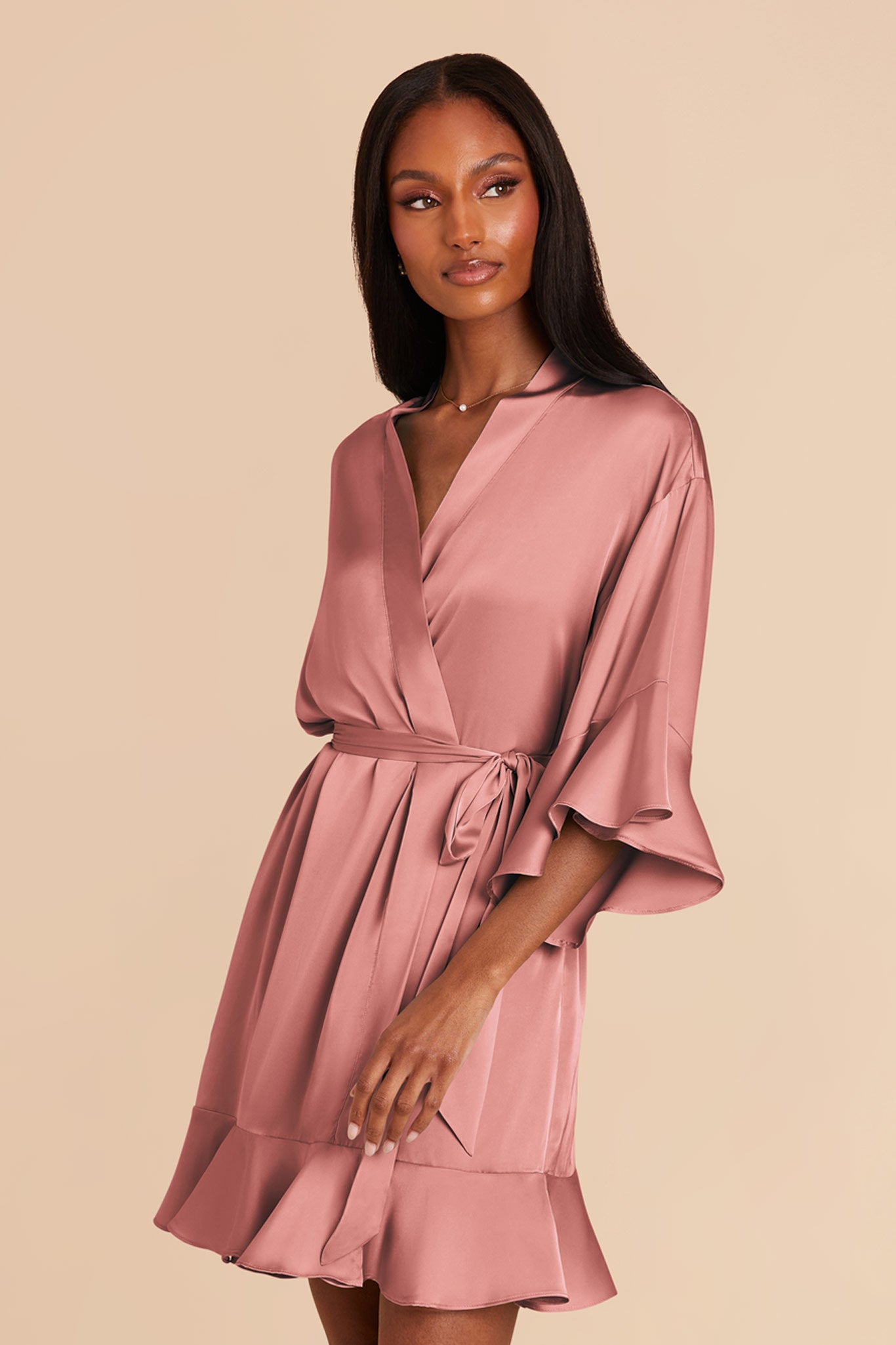 Ruffle Satin Robe for Bridal Suite | Kenny in Dusty Rose