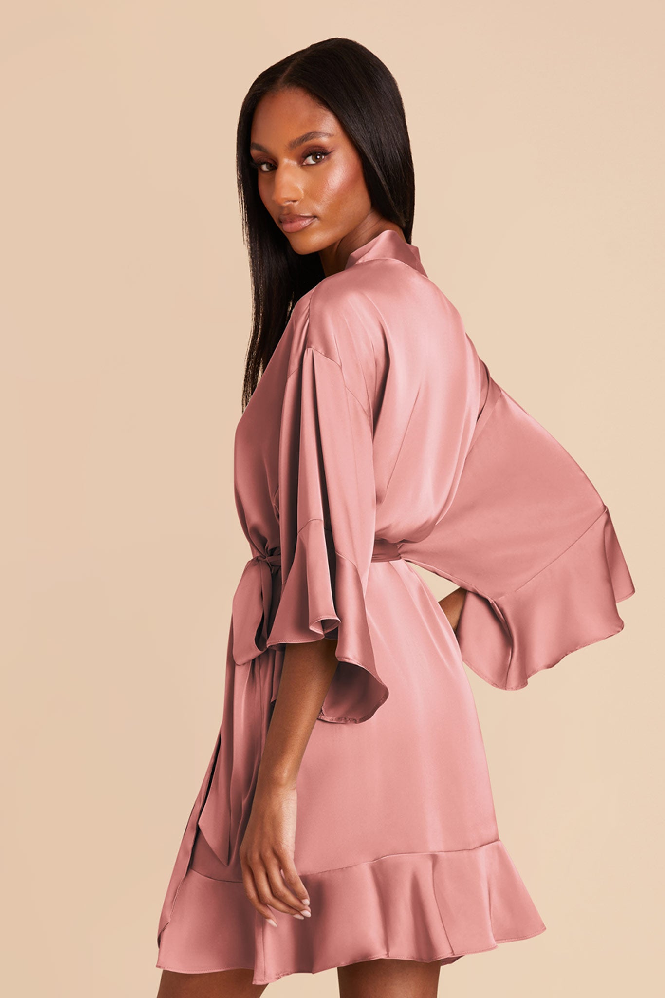 Ruffle Satin Robe for Bridal Suite | Kenny in Dusty Rose