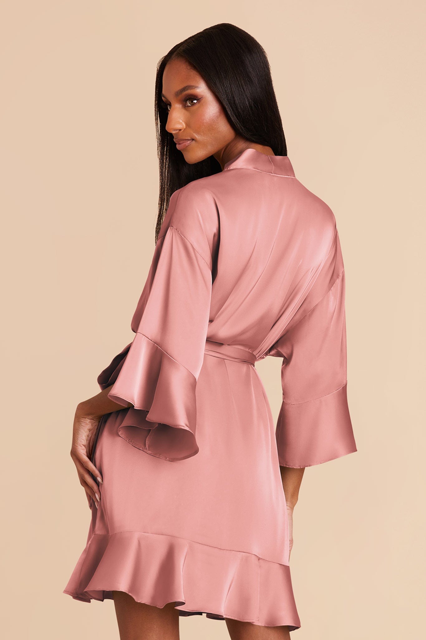 Ruffle Satin Robe for Bridal Suite | Kenny in Dusty Rose