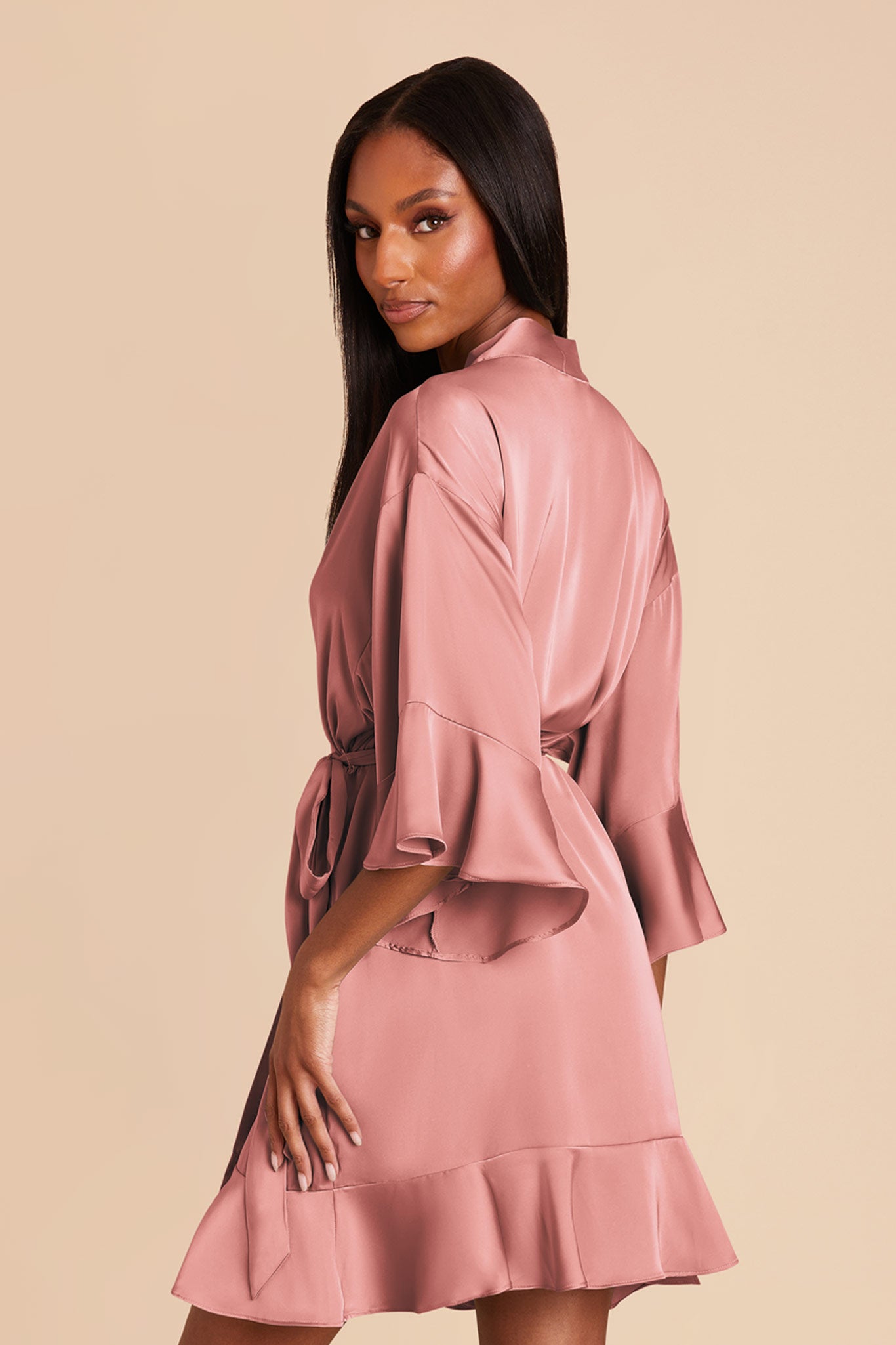 Ruffle Satin Robe for Bridal Suite | Kenny in Dusty Rose