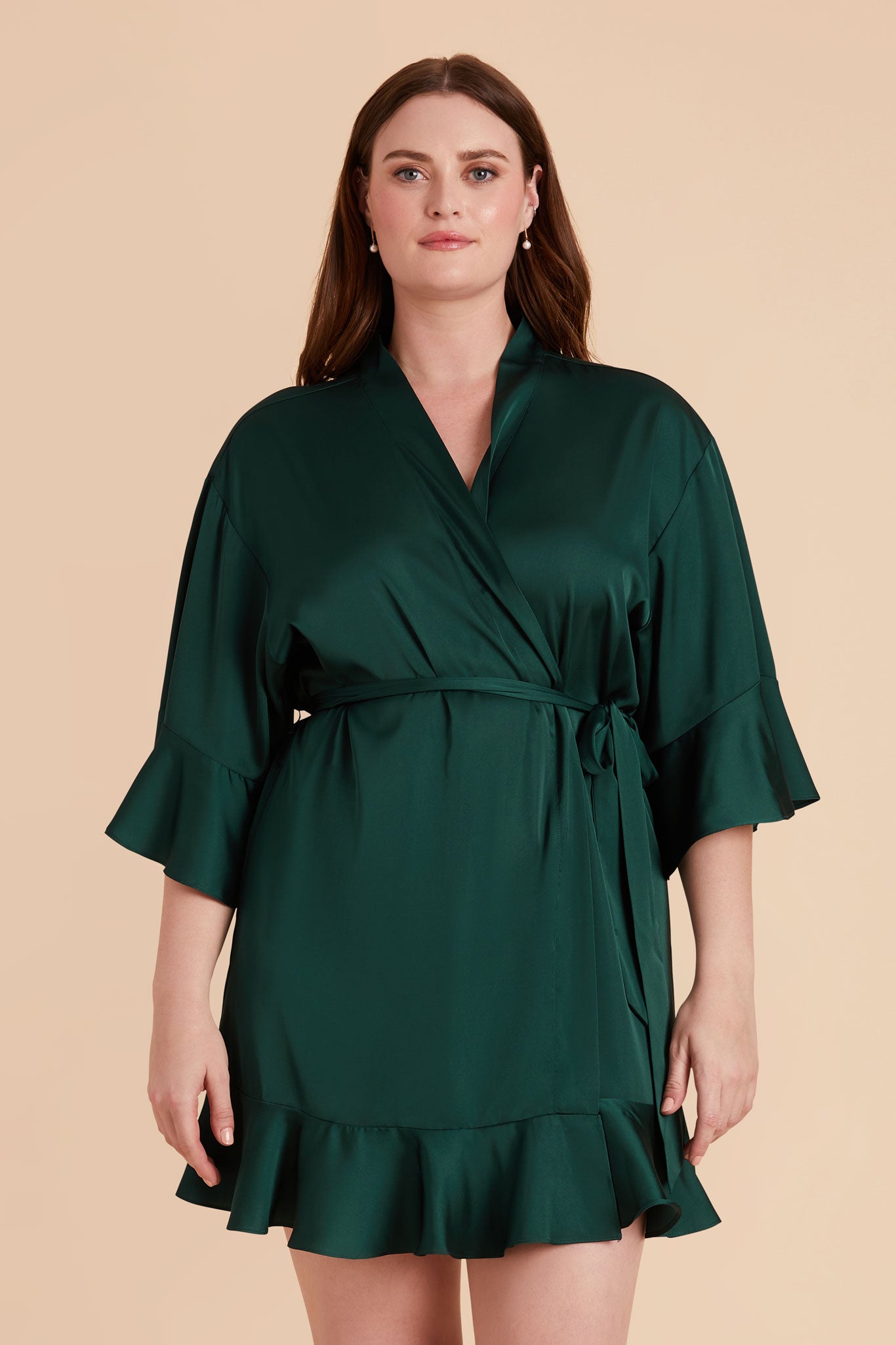 Ruffle Satin Robe for Bridal Suite | Kenny Emerald