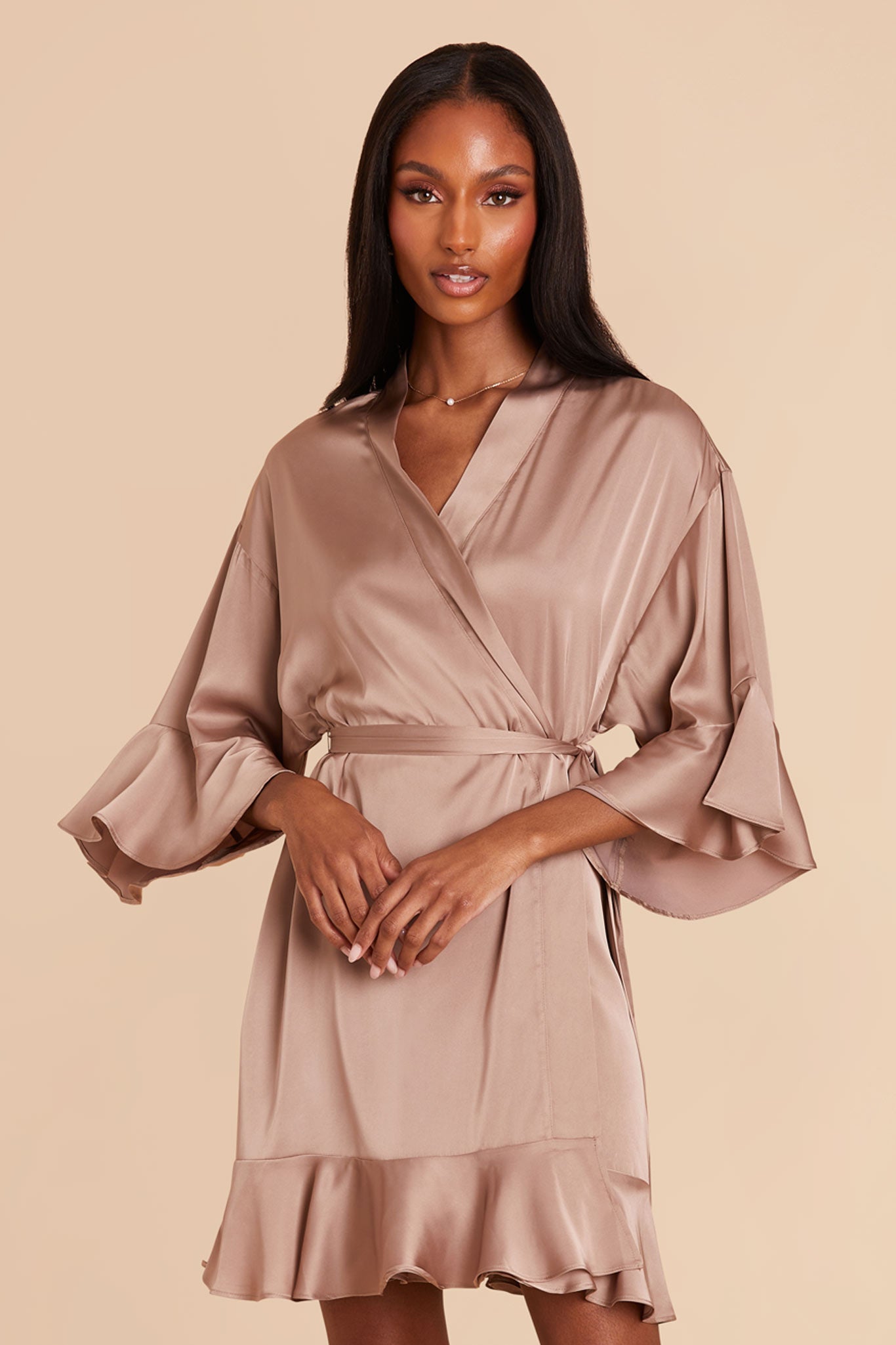 Ruffled Satin Robe for Bridal Suite | Kenny Mocha