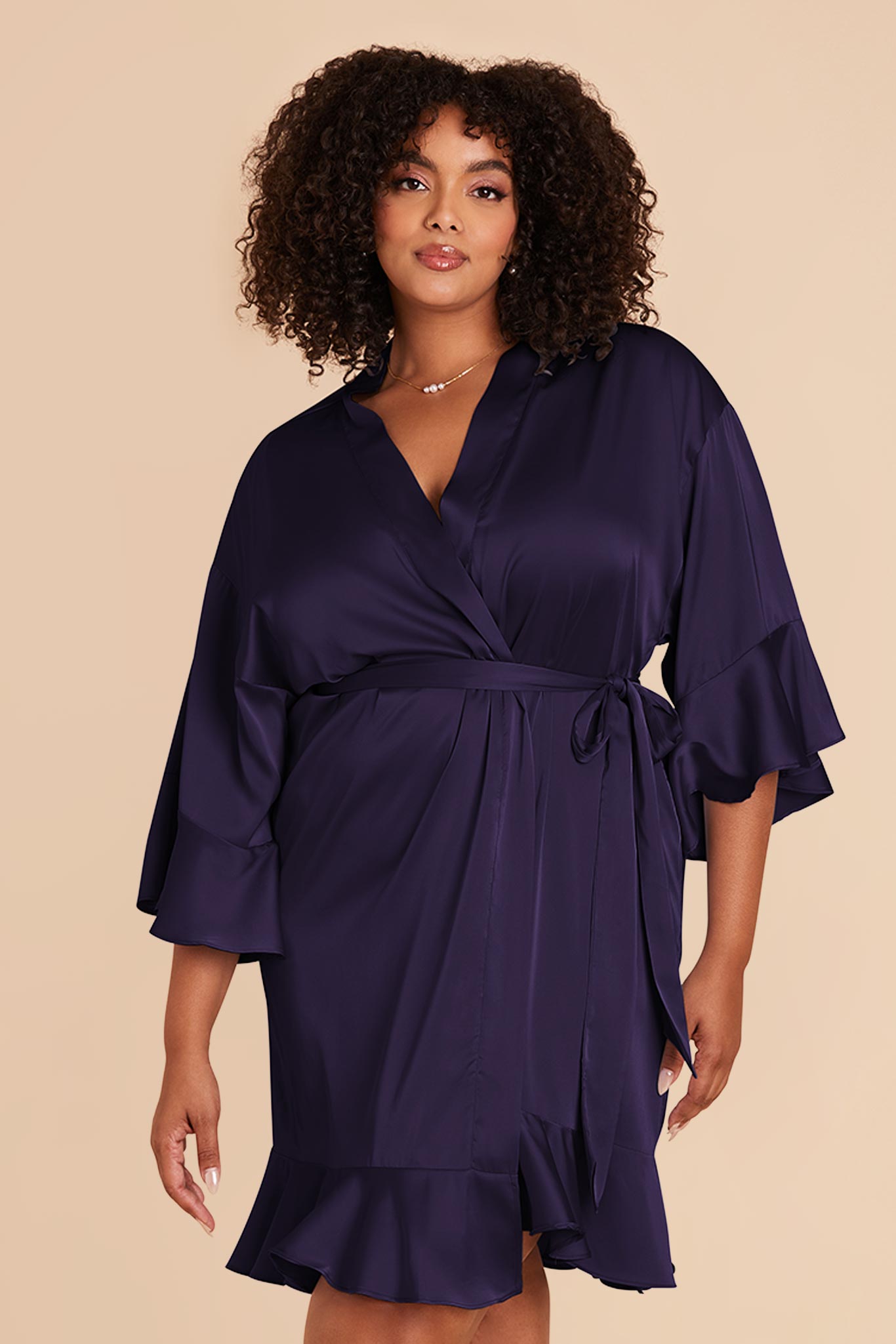 Ruffle Satin Robe for Bridal Suite | Navy Kenny