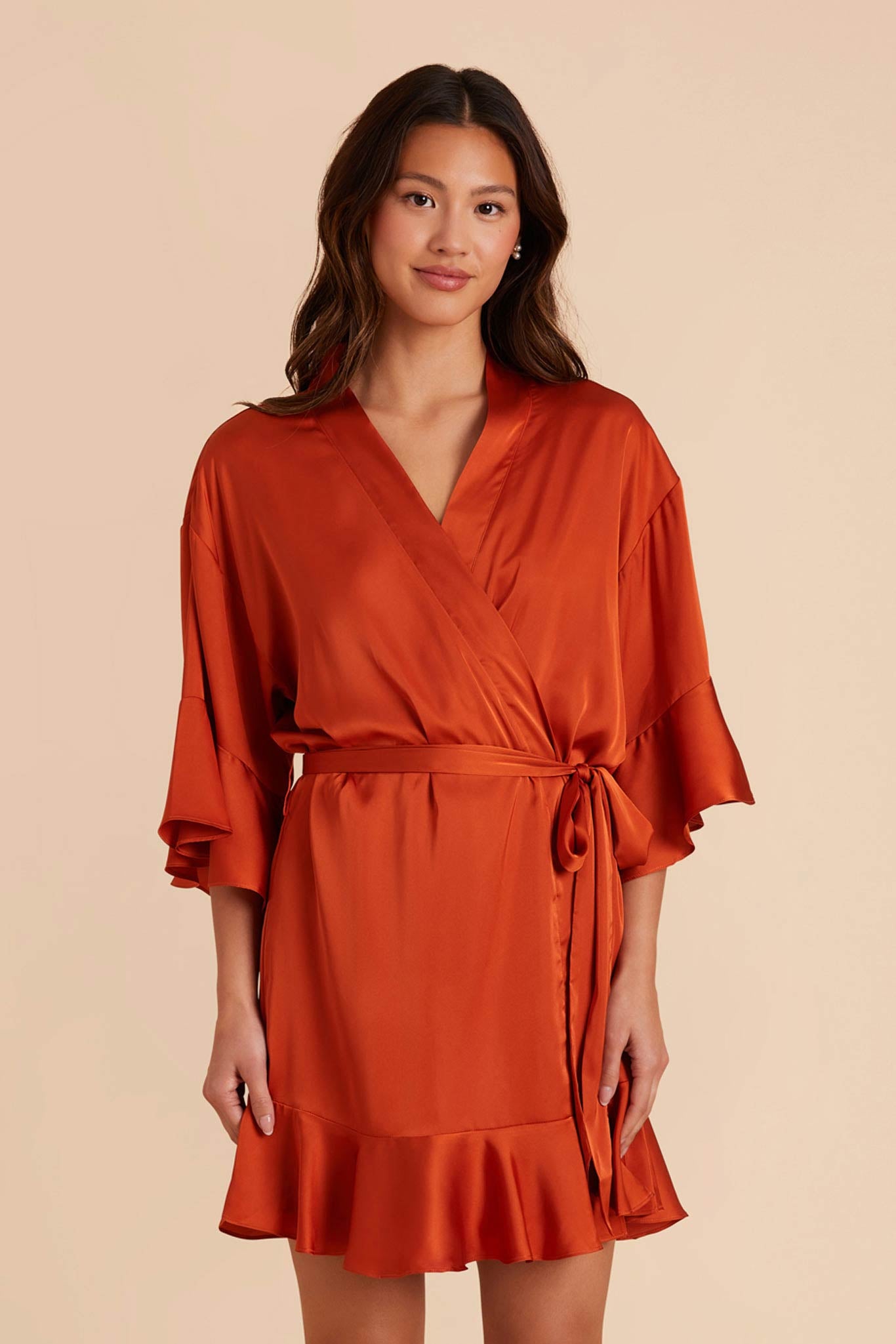 Ruffle Satin Robe for Bridal Suite | Kenny Terracotta