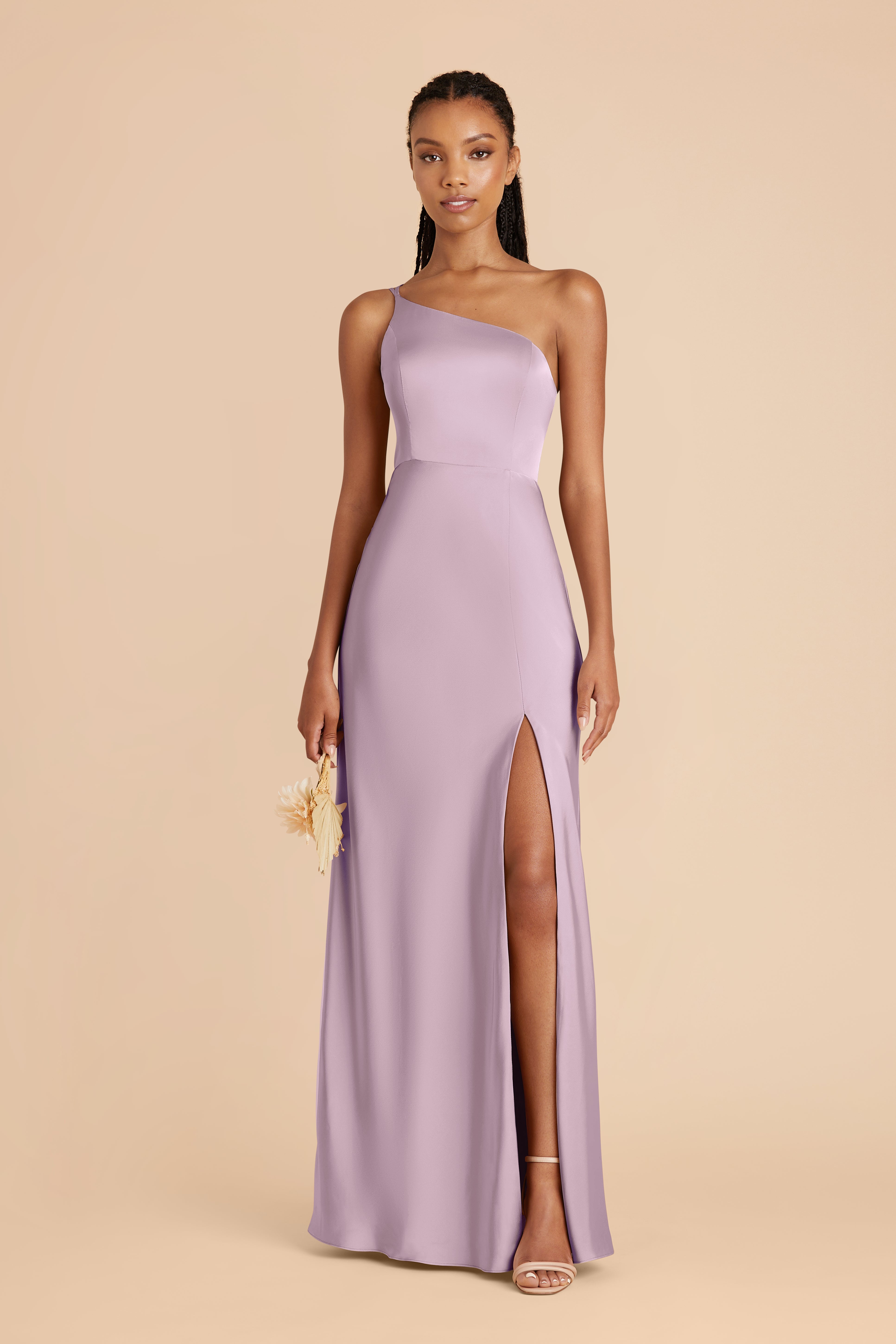 One-Shoulder A-Line Dress in Lavender Satin | Kensie