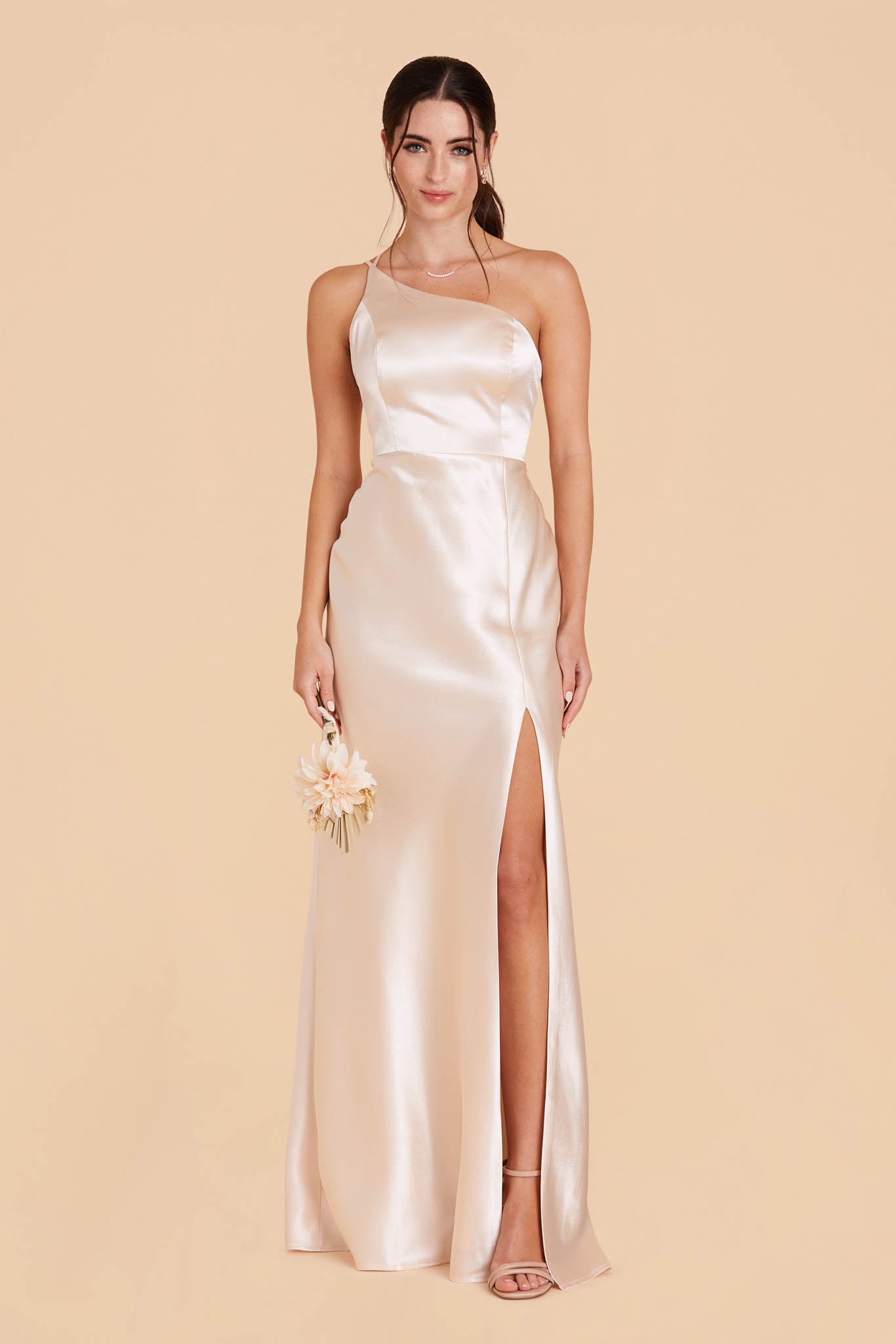 Champagne Satin Party Dress | Kensie Shiny Elegant Gown
