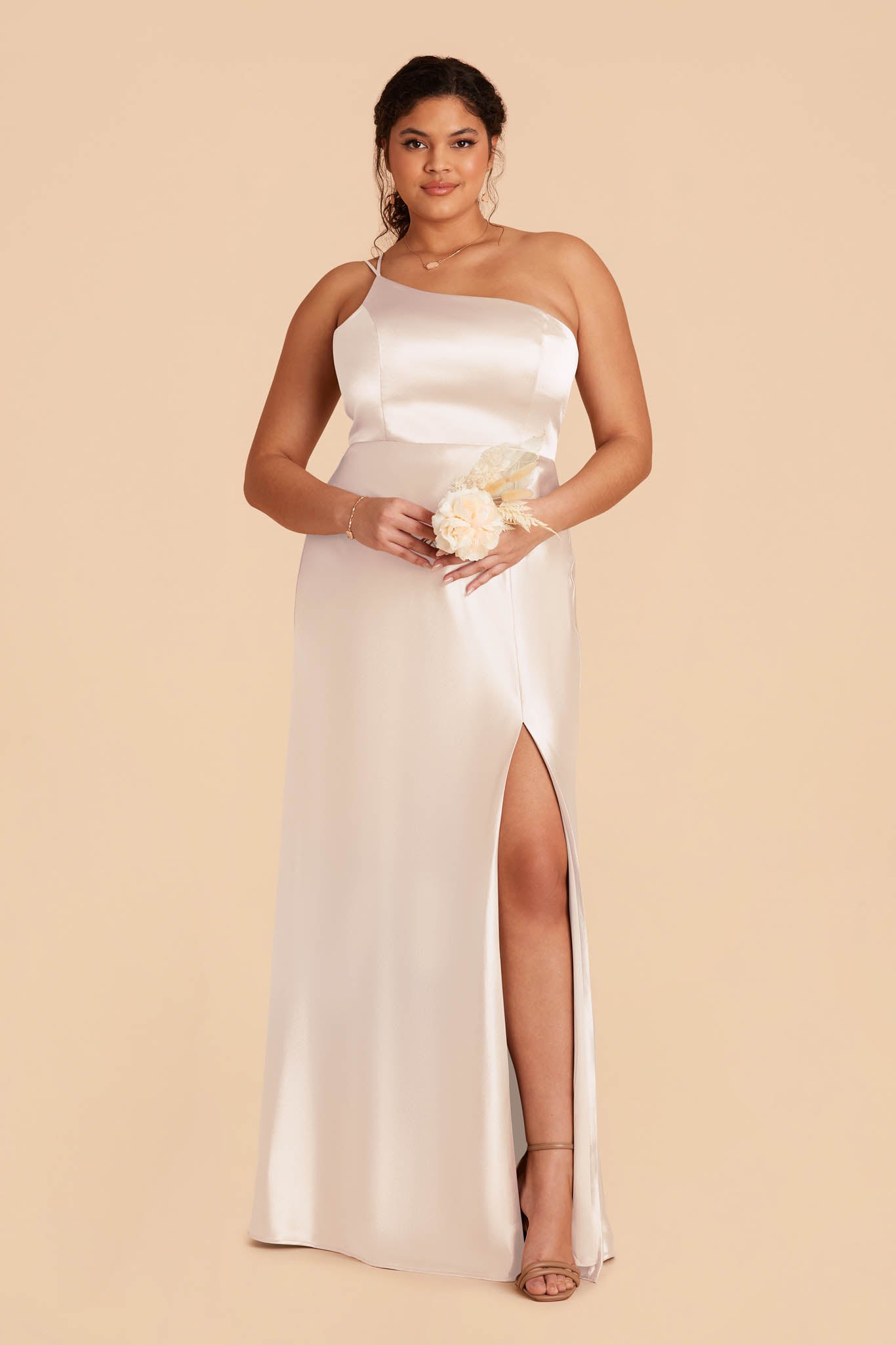 Champagne Satin Party Dress | Kensie Shiny Elegant Gown