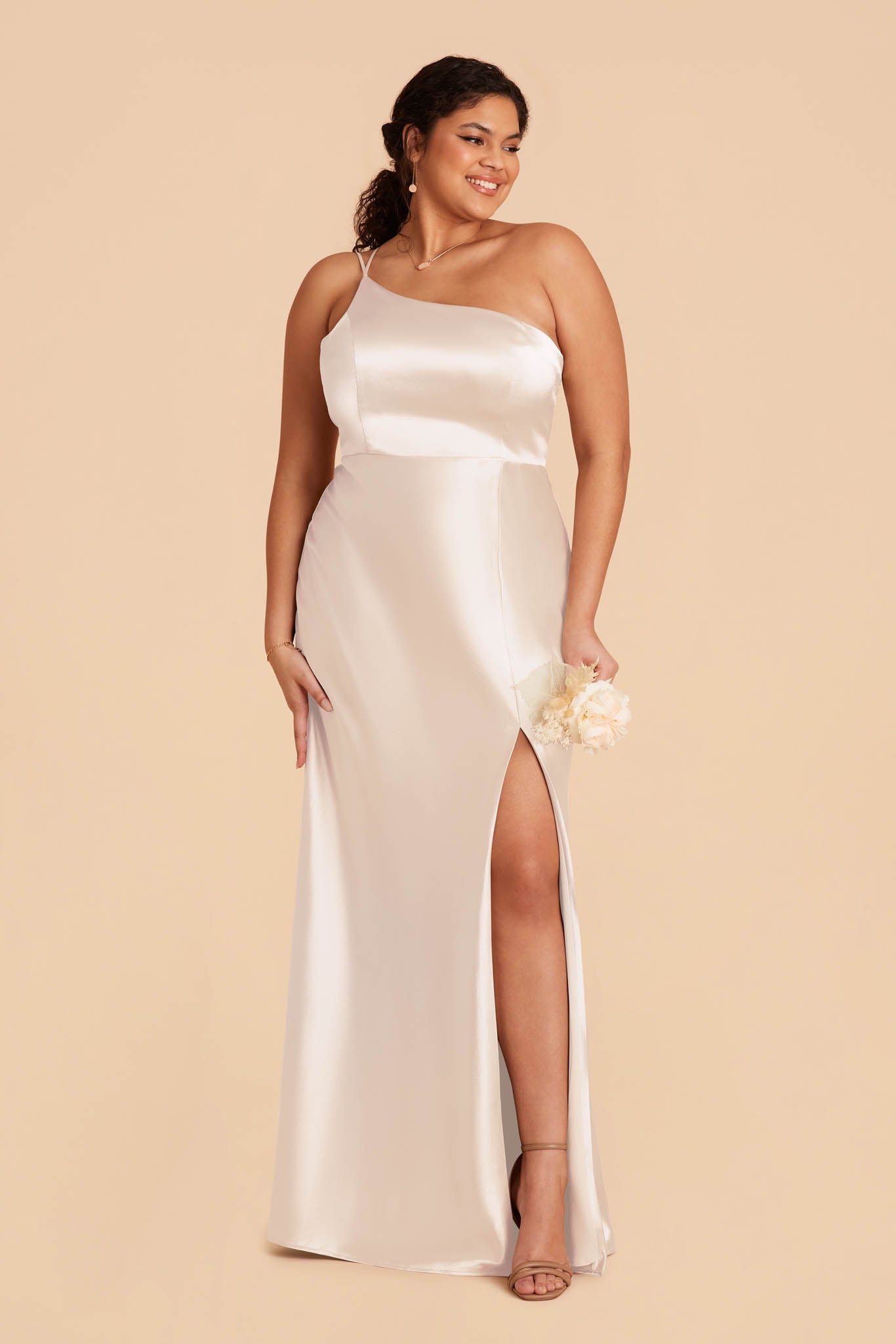 Champagne Satin Party Dress | Kensie Shiny Elegant Gown