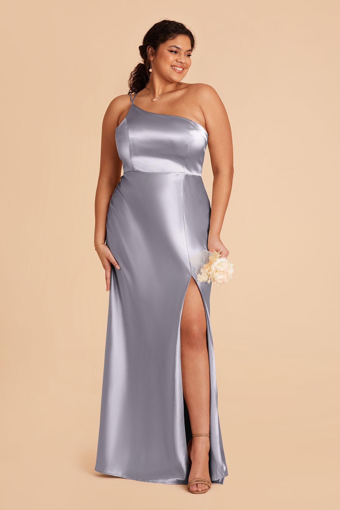 Shiny Satin Dress in Dusty Blue | Kensie Elegant Evening Wear