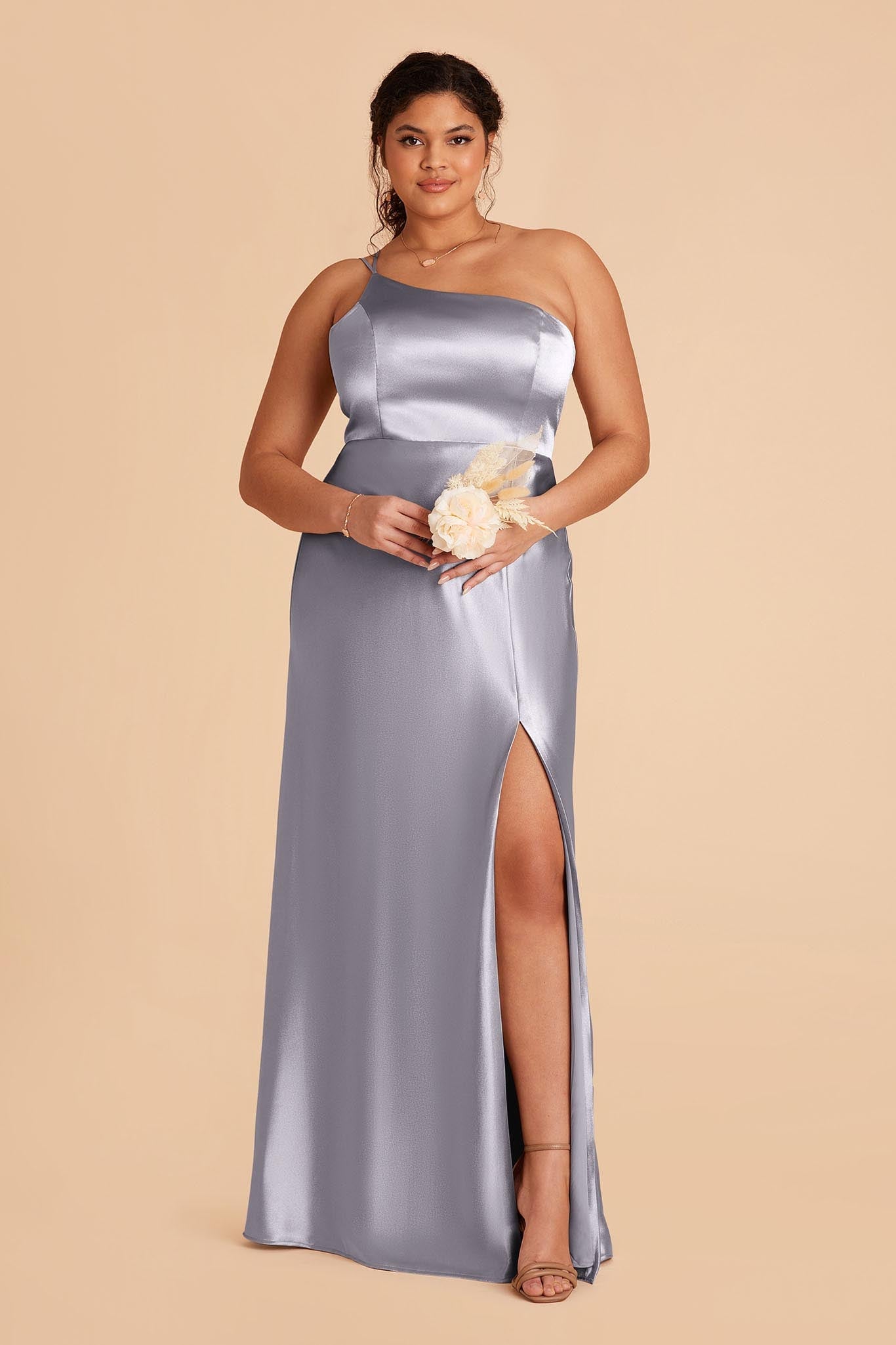 Shiny Satin Dress in Dusty Blue | Kensie Elegant Evening Wear