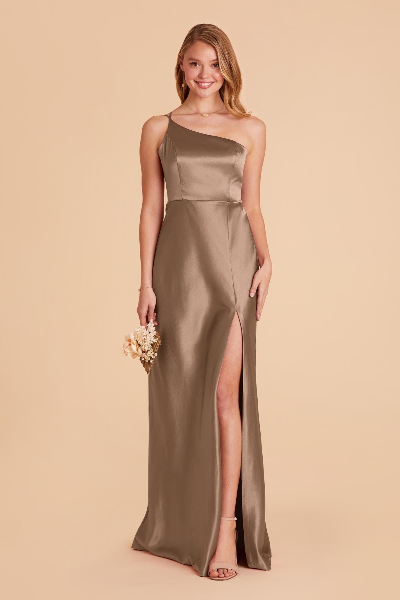 Shiny Satin Dress in Mocha | Kensie Elegant Evening Wear