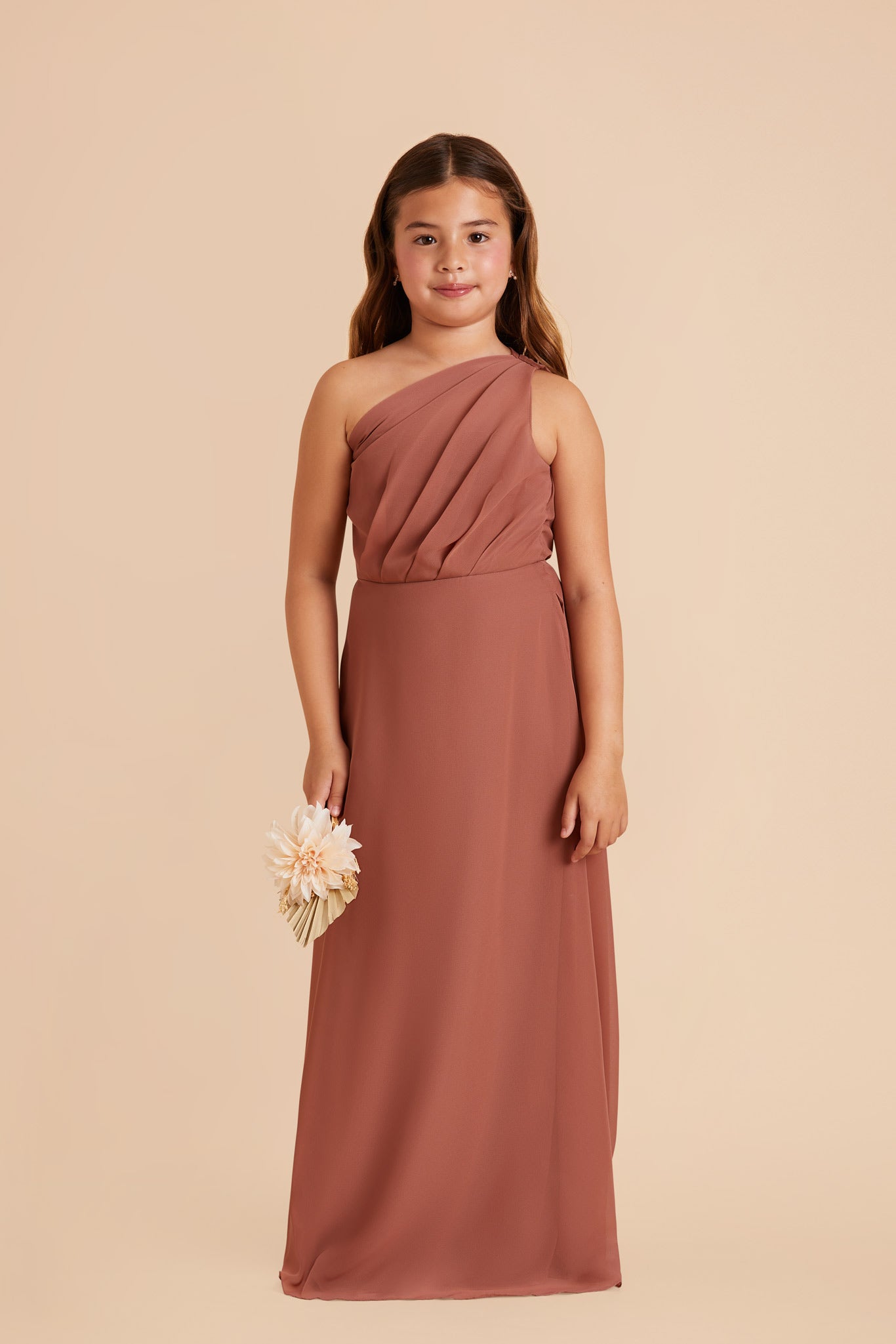 One-Shoulder Chiffon Dress for Tweens | Kiara Junior Desert Rose
