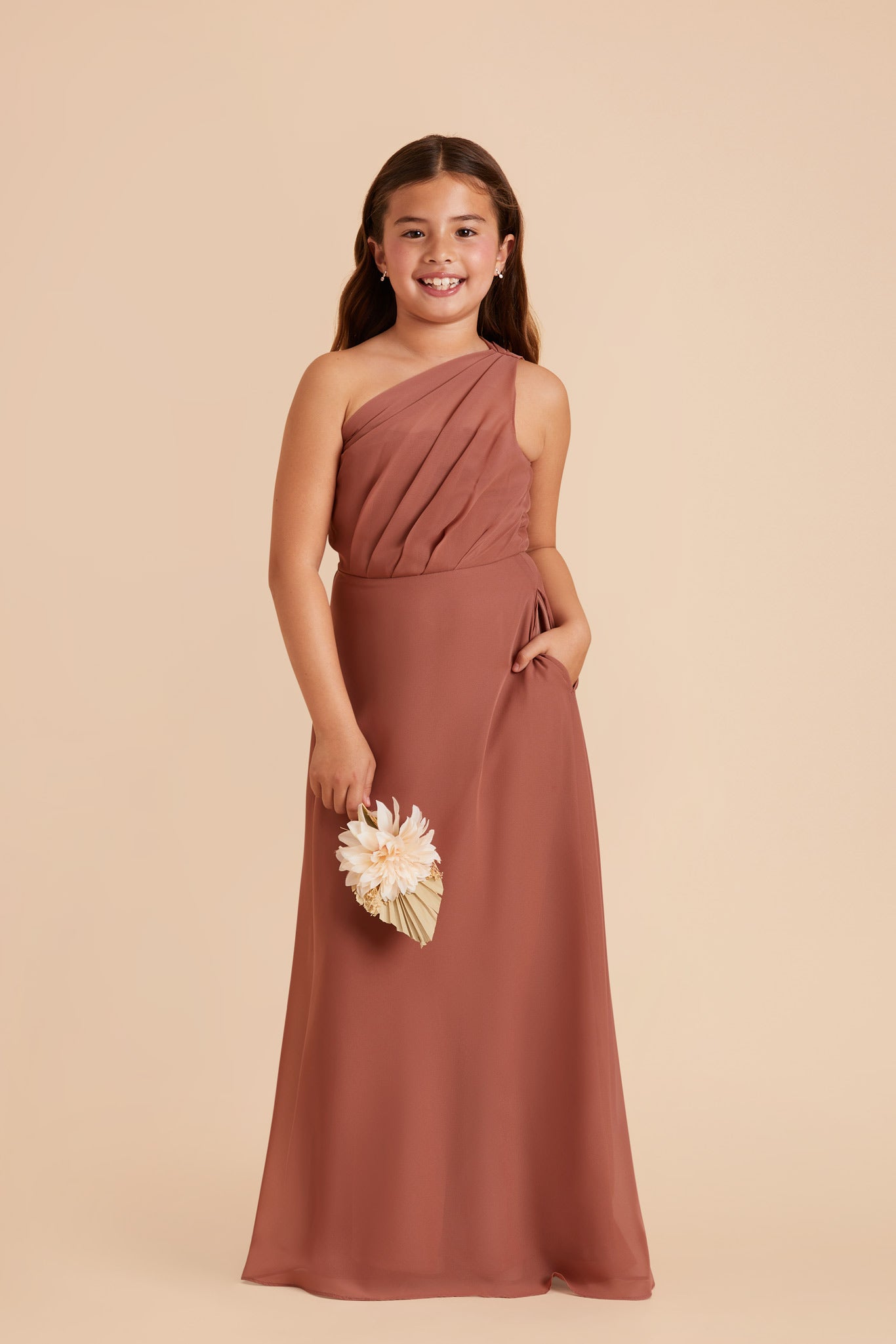 One-Shoulder Chiffon Dress for Tweens | Kiara Junior Desert Rose