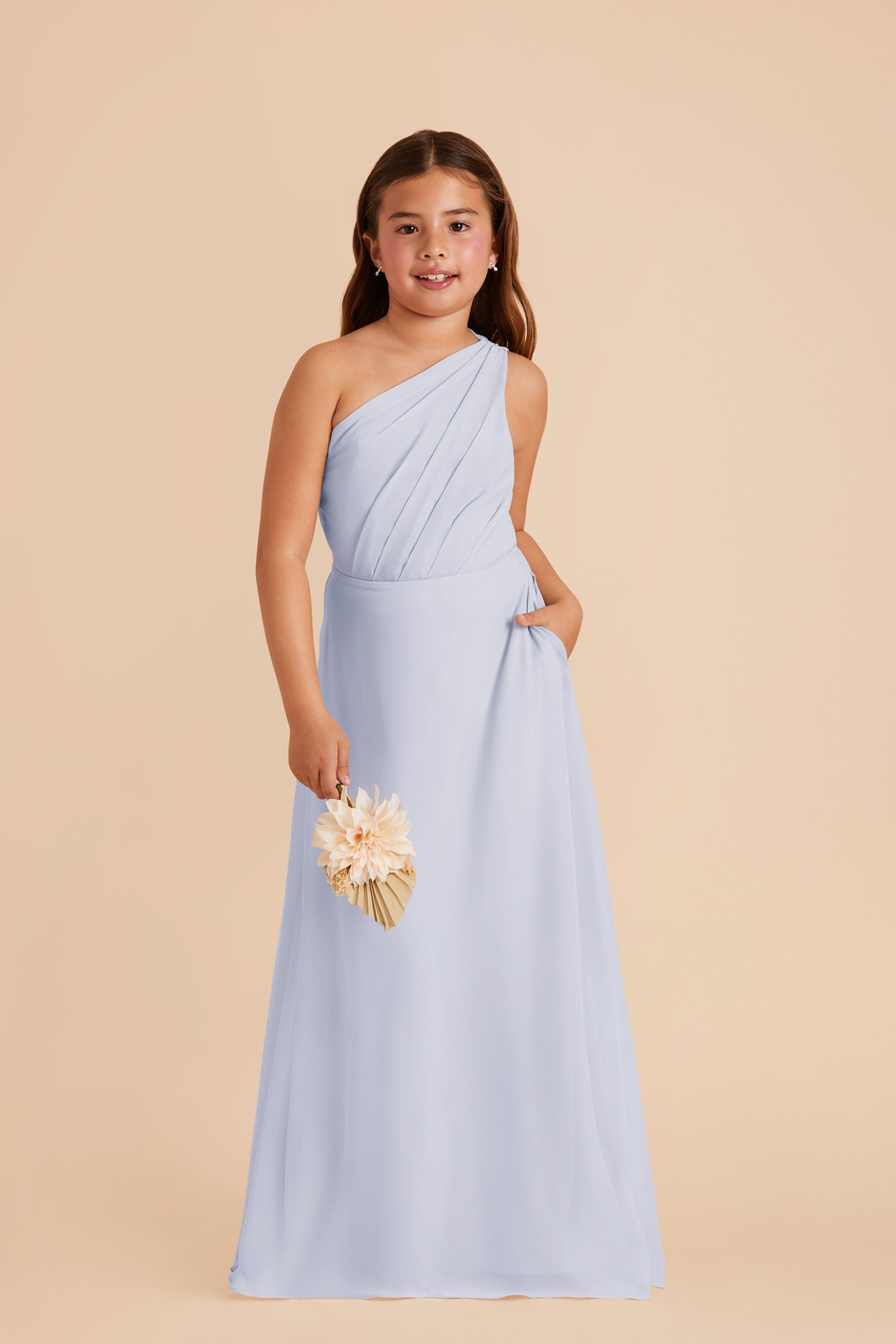Junior Chiffon One-Shoulder Dress for Tweens | Kiara Ice Blue