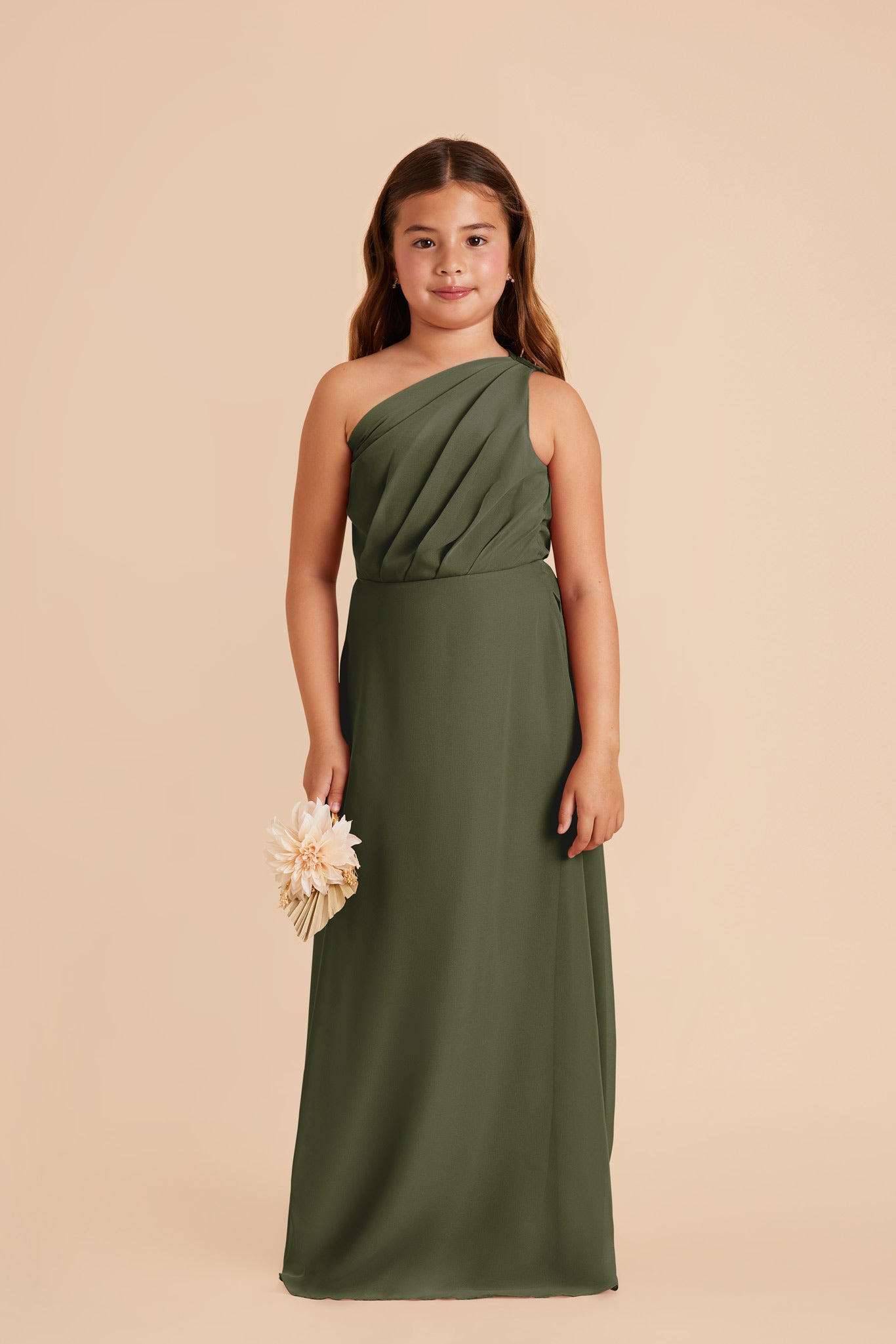 Junior One-Shoulder Chiffon Dress for Tweens | Kiara Olive