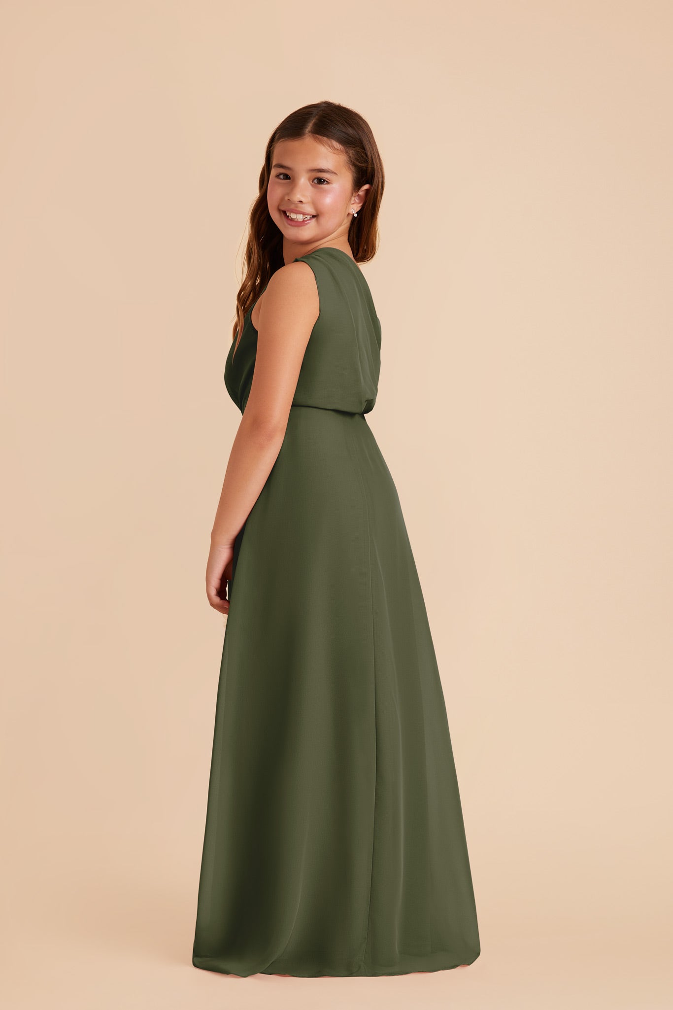 Junior One-Shoulder Chiffon Dress for Tweens | Kiara Olive