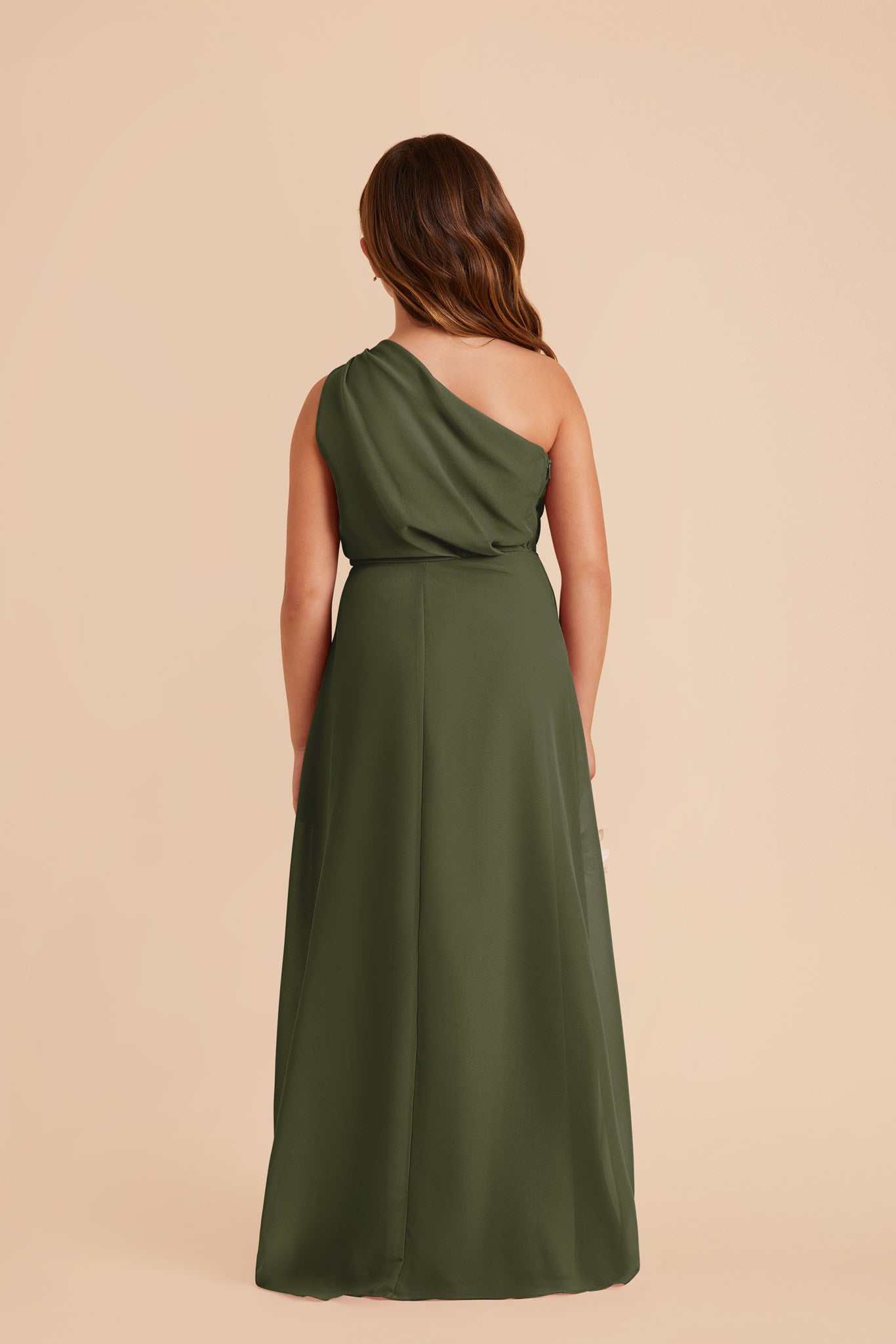Junior One-Shoulder Chiffon Dress for Tweens | Kiara Olive