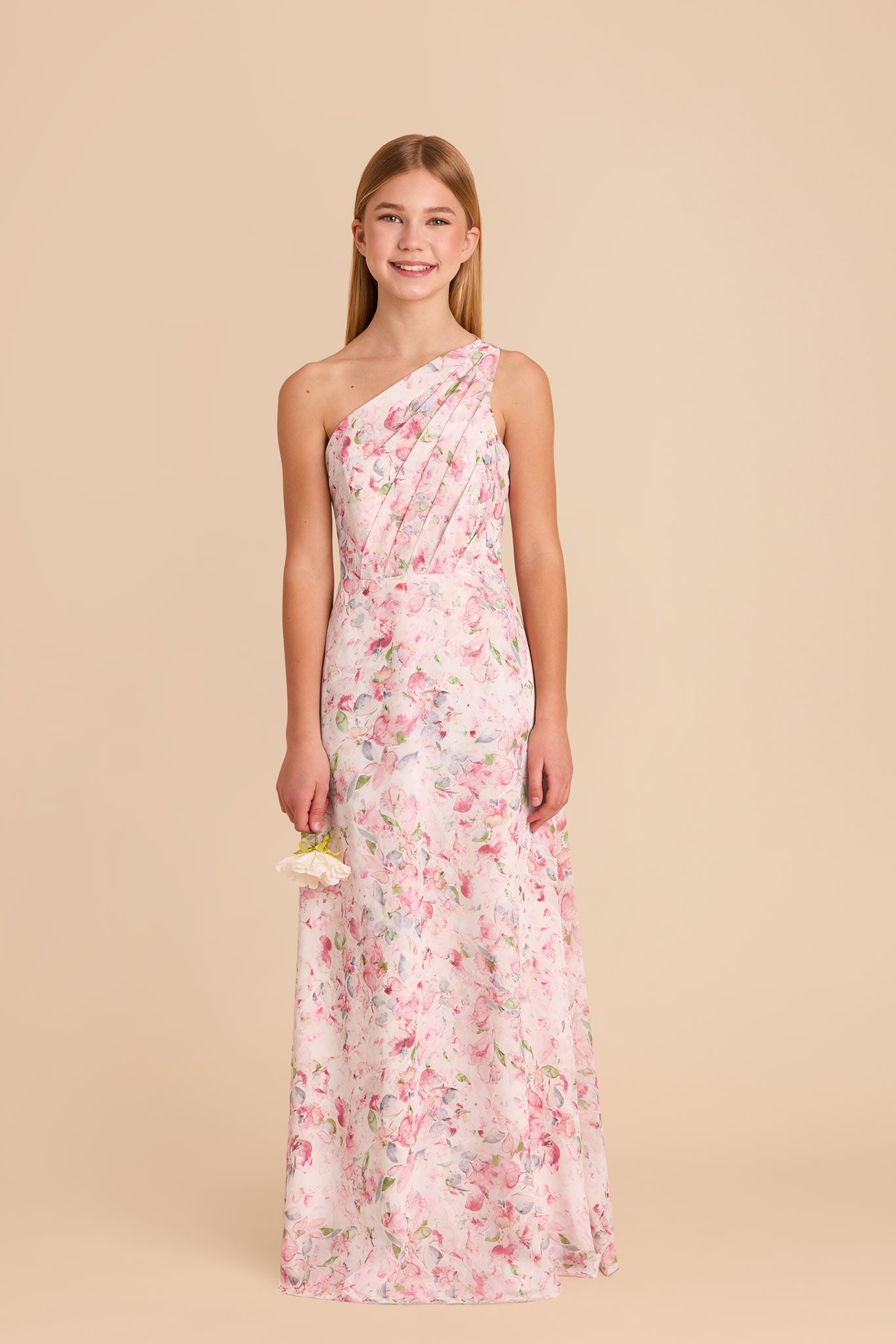 Junior Chiffon One-Shoulder Dress for Tweens | Kiara Pink Petals
