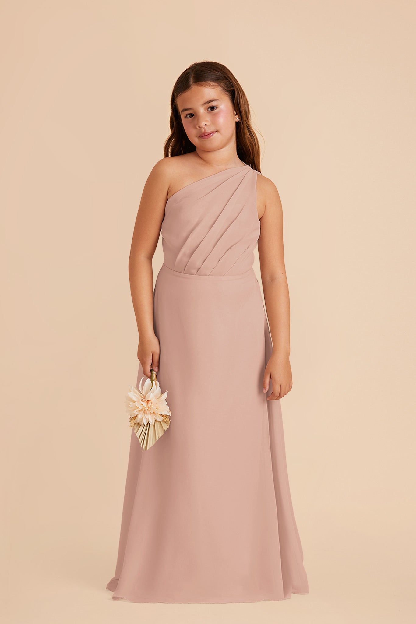 One-Shoulder Chiffon Dress for Tweens | Kiara Junior Taupe