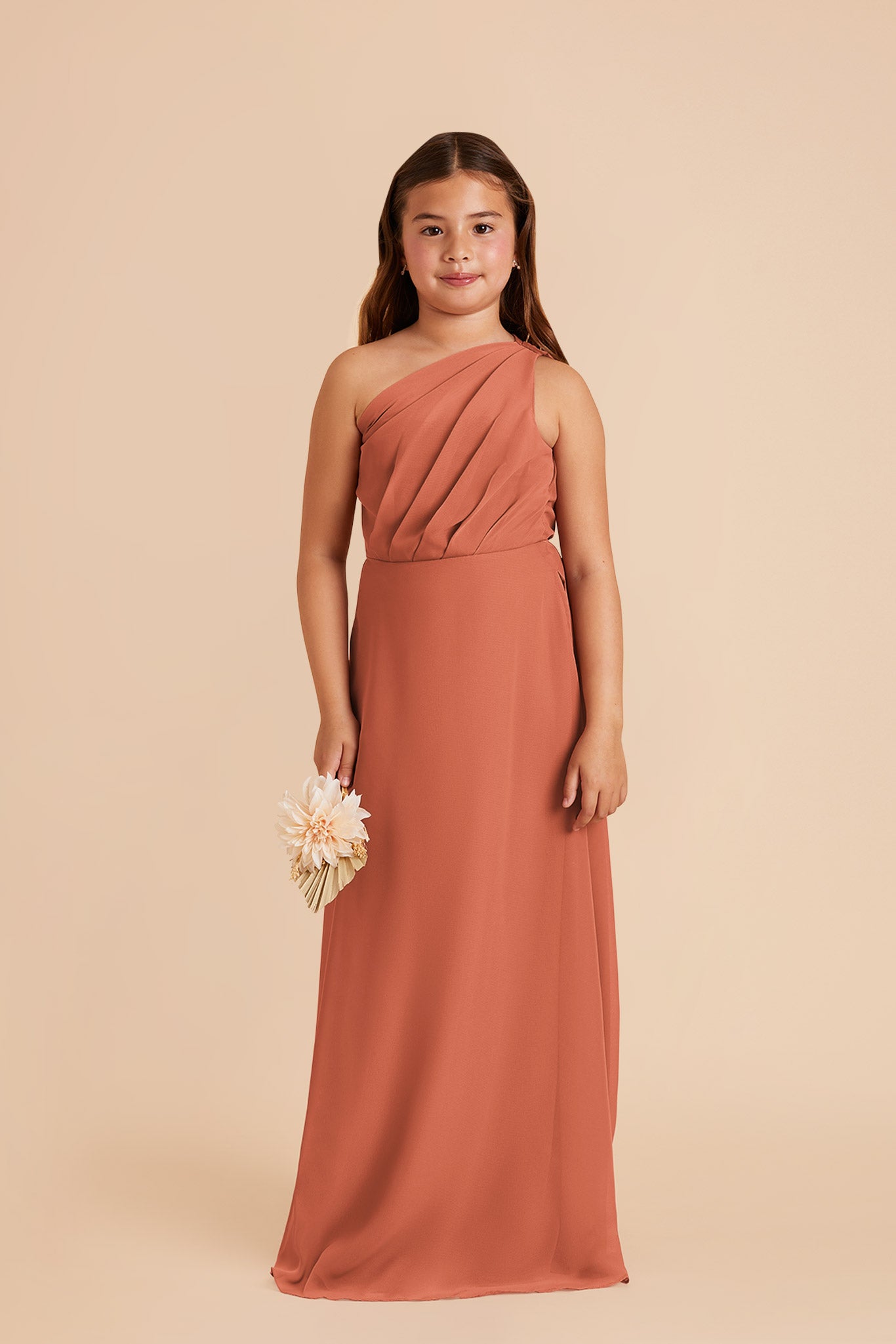 One-Shoulder Chiffon Dress for Tweens | Kiara Junior Terracotta