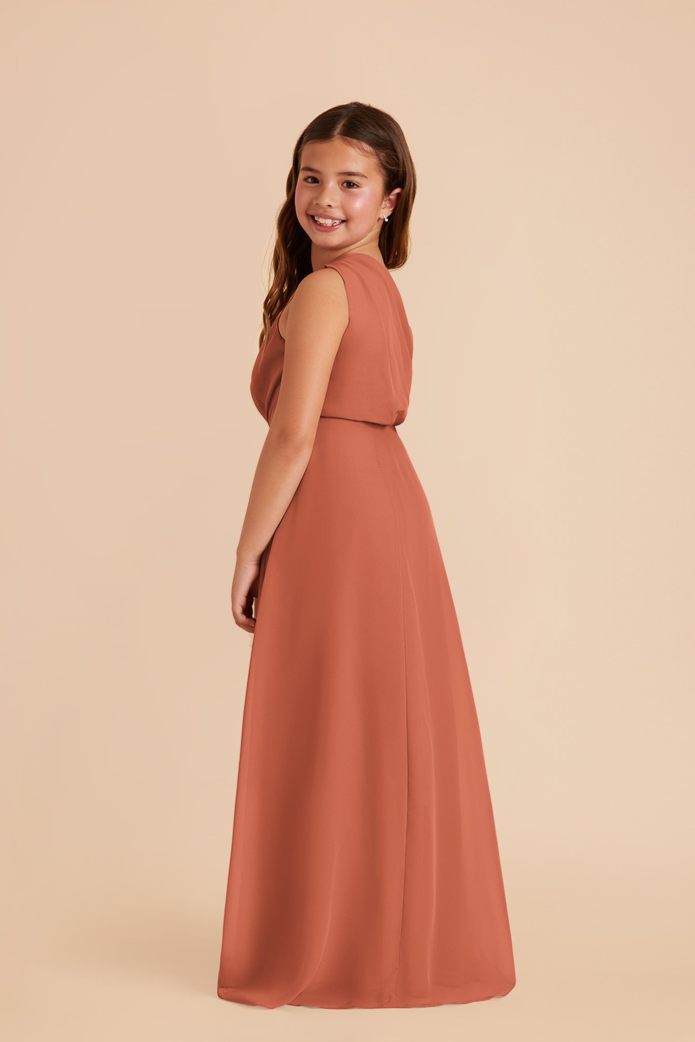 One-Shoulder Chiffon Dress for Tweens | Kiara Junior Terracotta