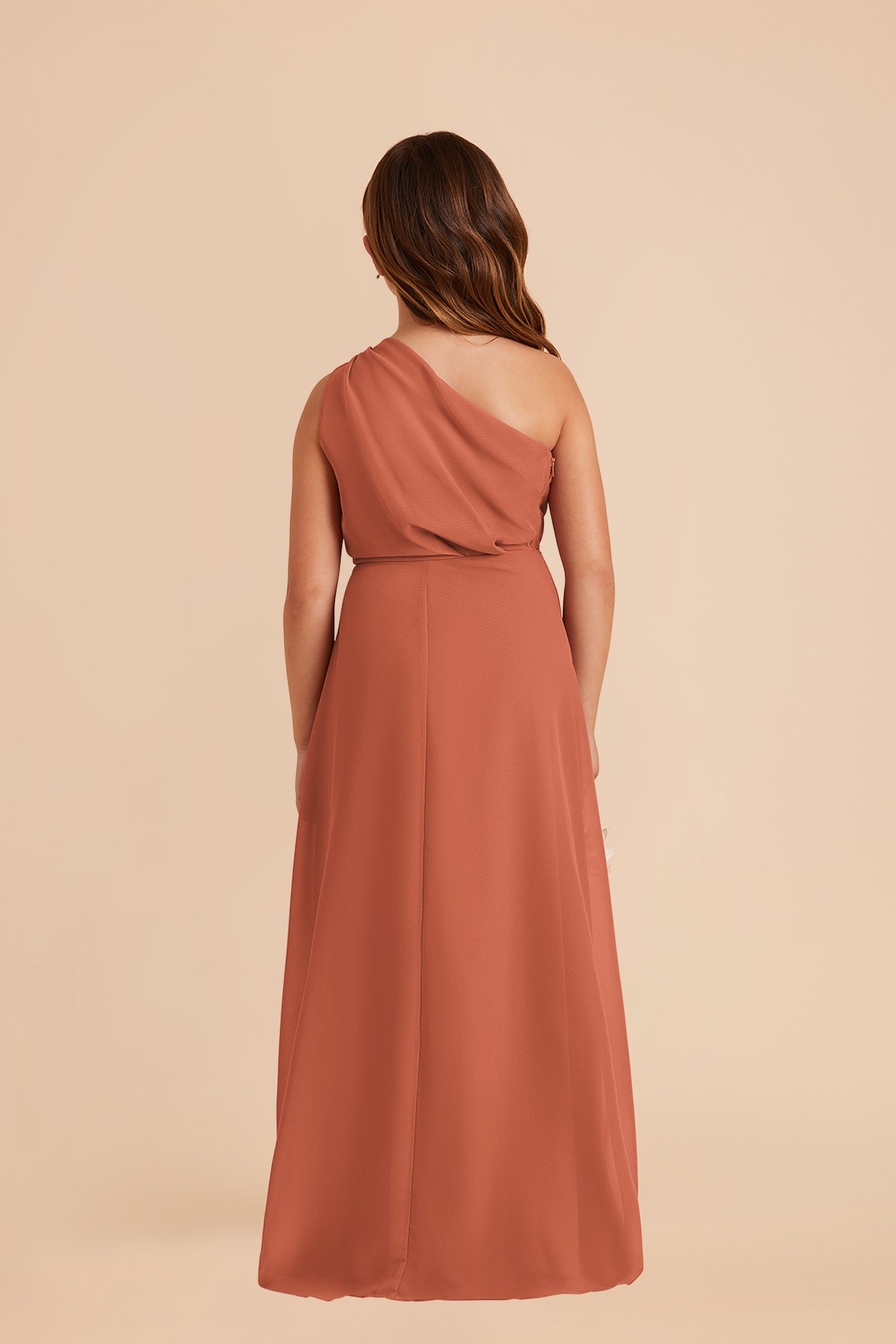 One-Shoulder Chiffon Dress for Tweens | Kiara Junior Terracotta