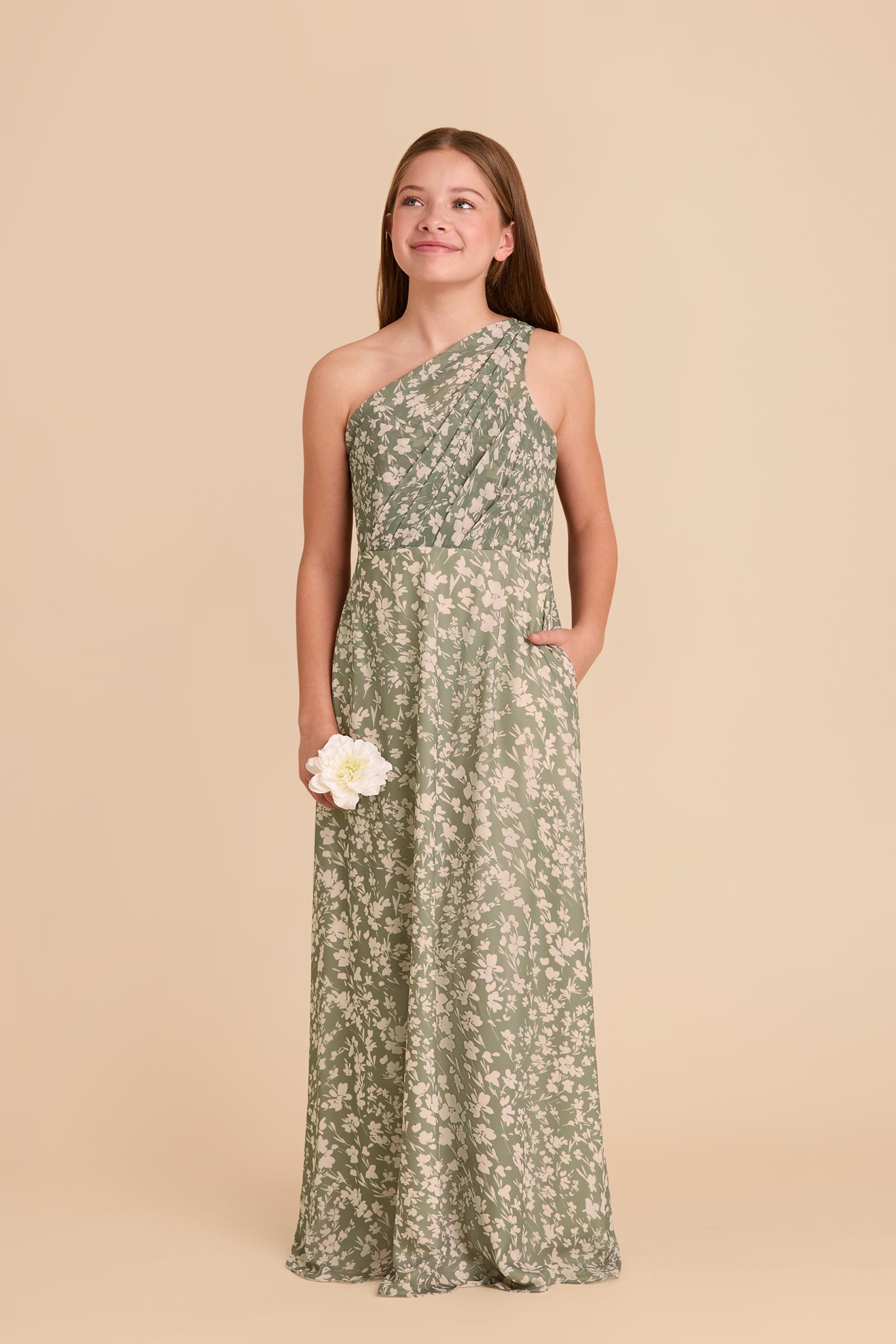 Junior Chiffon Dress with One-Shoulder Design | Kiara Thyme Floral