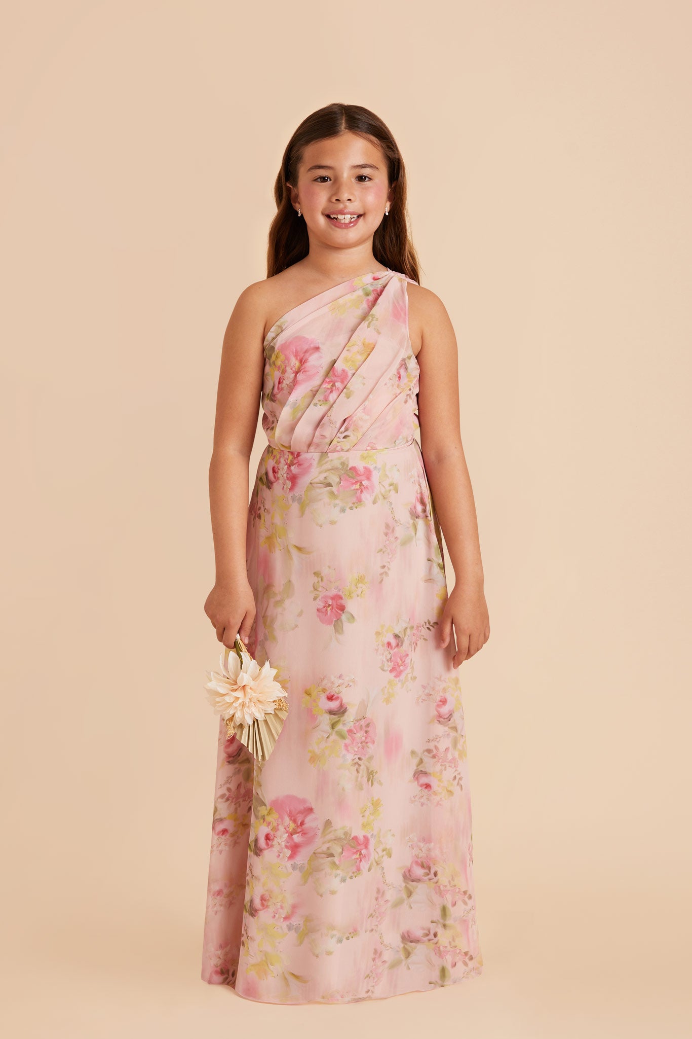 Girl's Chiffon One-Shoulder Dress - Vintage Pink Floral | Kiara Junior