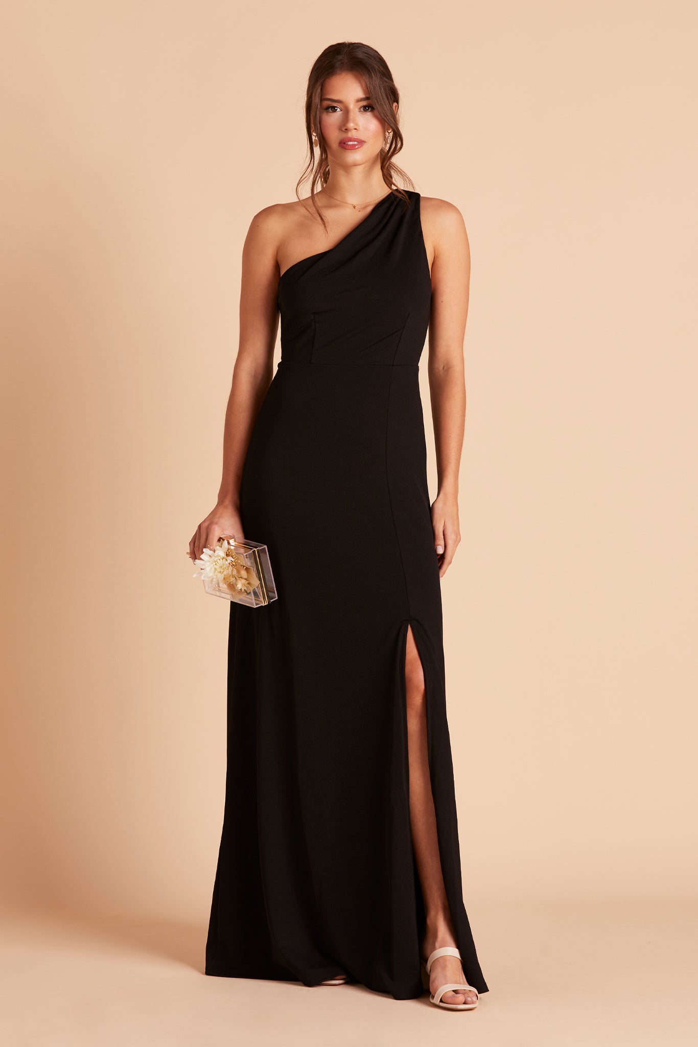 One-Shoulder Crepe Bridesmaid Dress in Black | Kira
