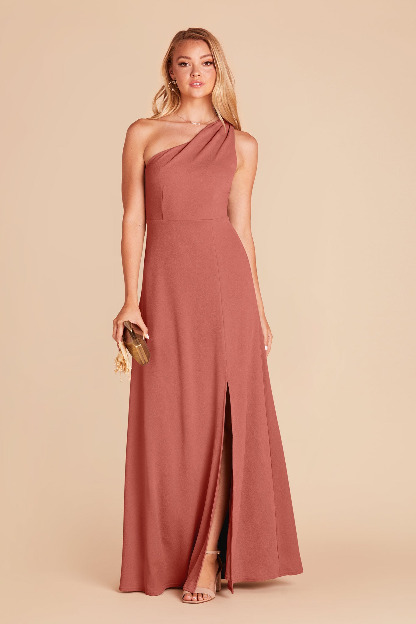 One-Shoulder Crepe Bridesmaid Dress | Kira Desert Rose
